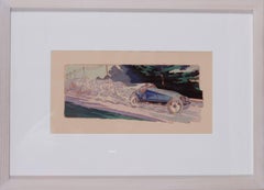 A rare and original turn of the 20th Century lithograph of classic racing cars