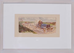 A rare and original turn of the 20th Century lithograph of classic racing cars