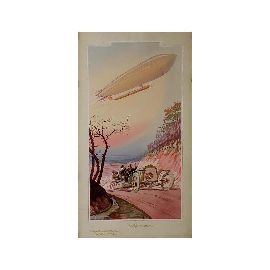 Circa 1910 original poster by Ernest Montaut Le dirigeable et l'automitrailleuse For Sale 3