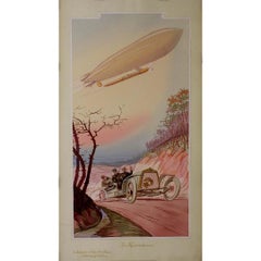 Antique Circa 1910 original poster by Ernest Montaut Le dirigeable et l'automitrailleuse