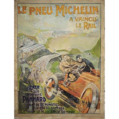 Original 1905 poster by Ernest Montaut - Le pneu Michelin a vaincu le rail
