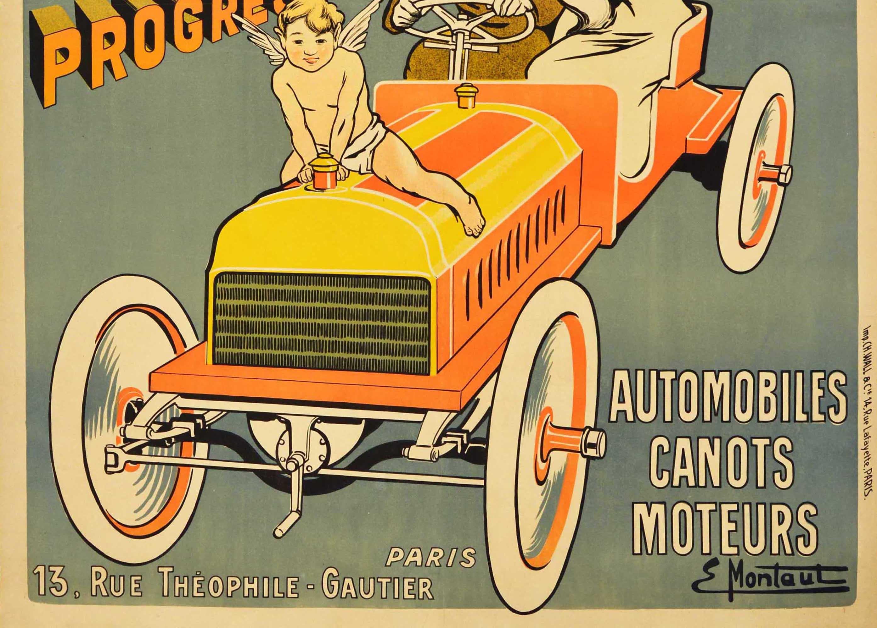 Original Antique Lithograph Poster Hautier Automobile Ernest Montaut Car Art For Sale 2