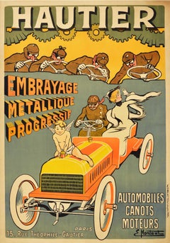 Affiche d'origine lithographie ancienne Hautier Automobile Ernest Montaut Car Art