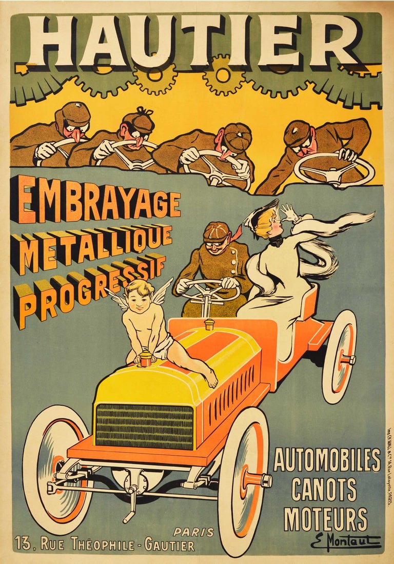 Ernest Montaut - Original Antique Lithograph Poster Hautier Automobile  Ernest Montaut Car Art For Sale at 1stDibs