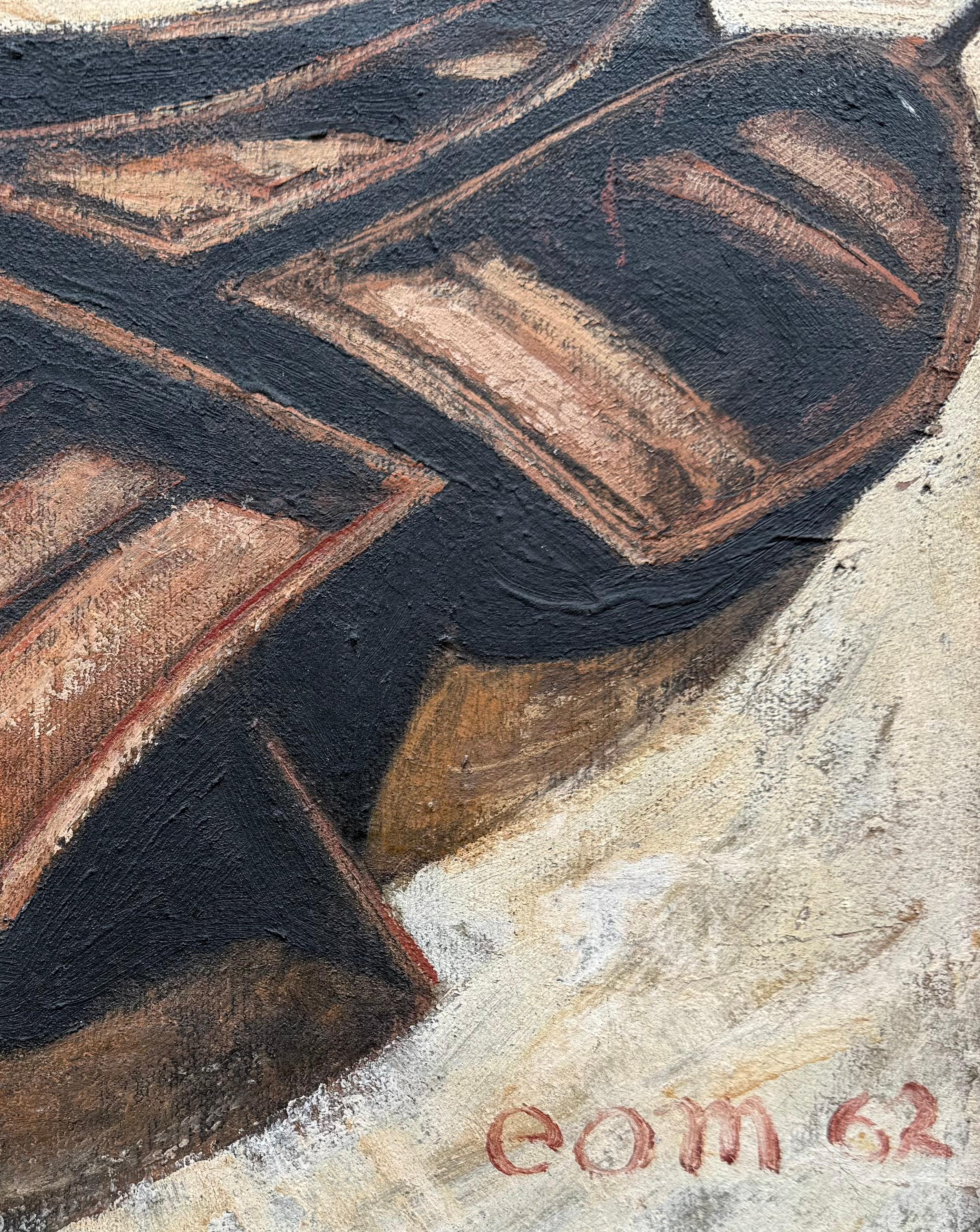 “Three Rowboats” - Black Landscape Painting by Ernest O. Mondorf