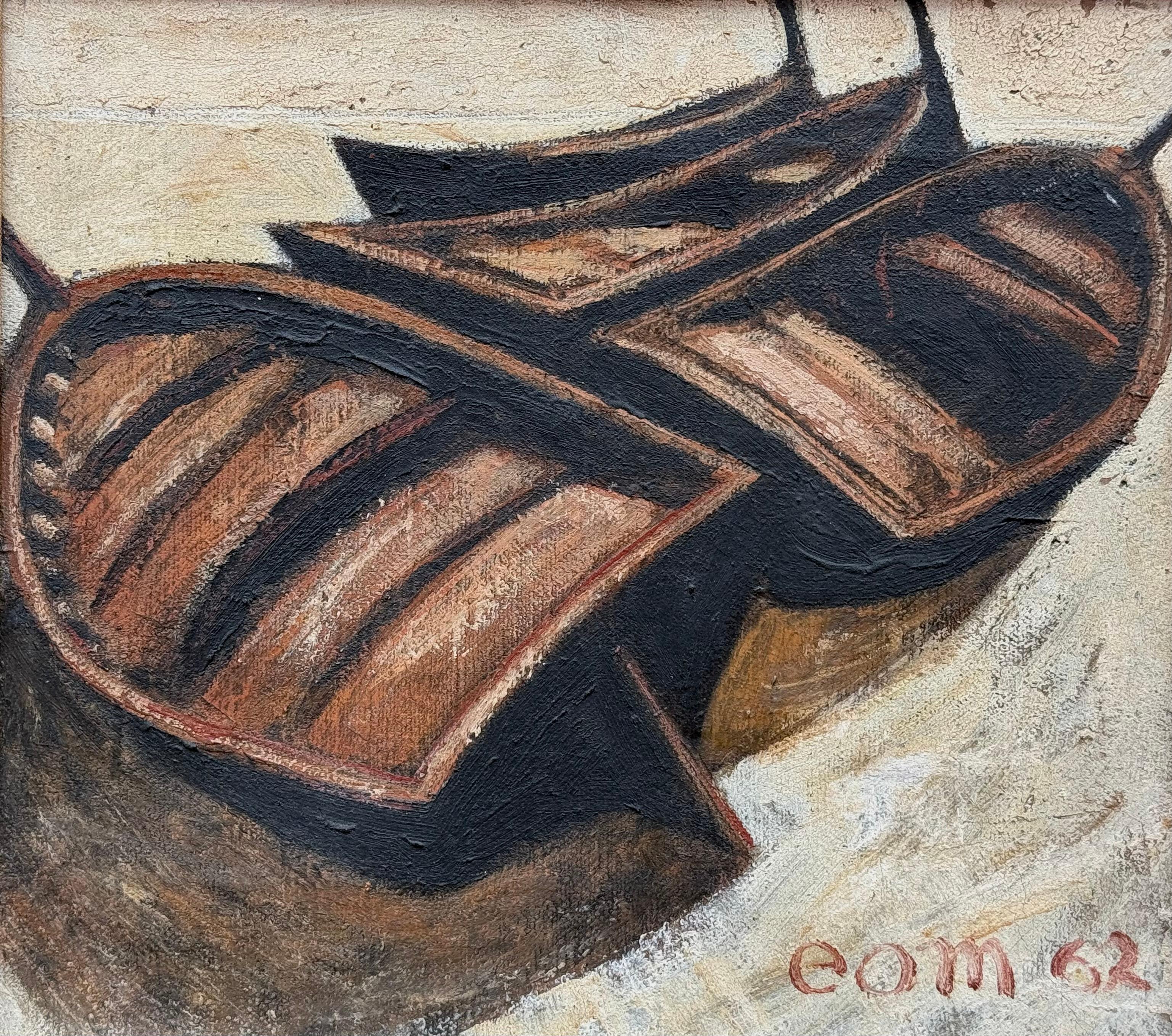 Ernest O. Mondorf Landscape Painting - “Three Rowboats”