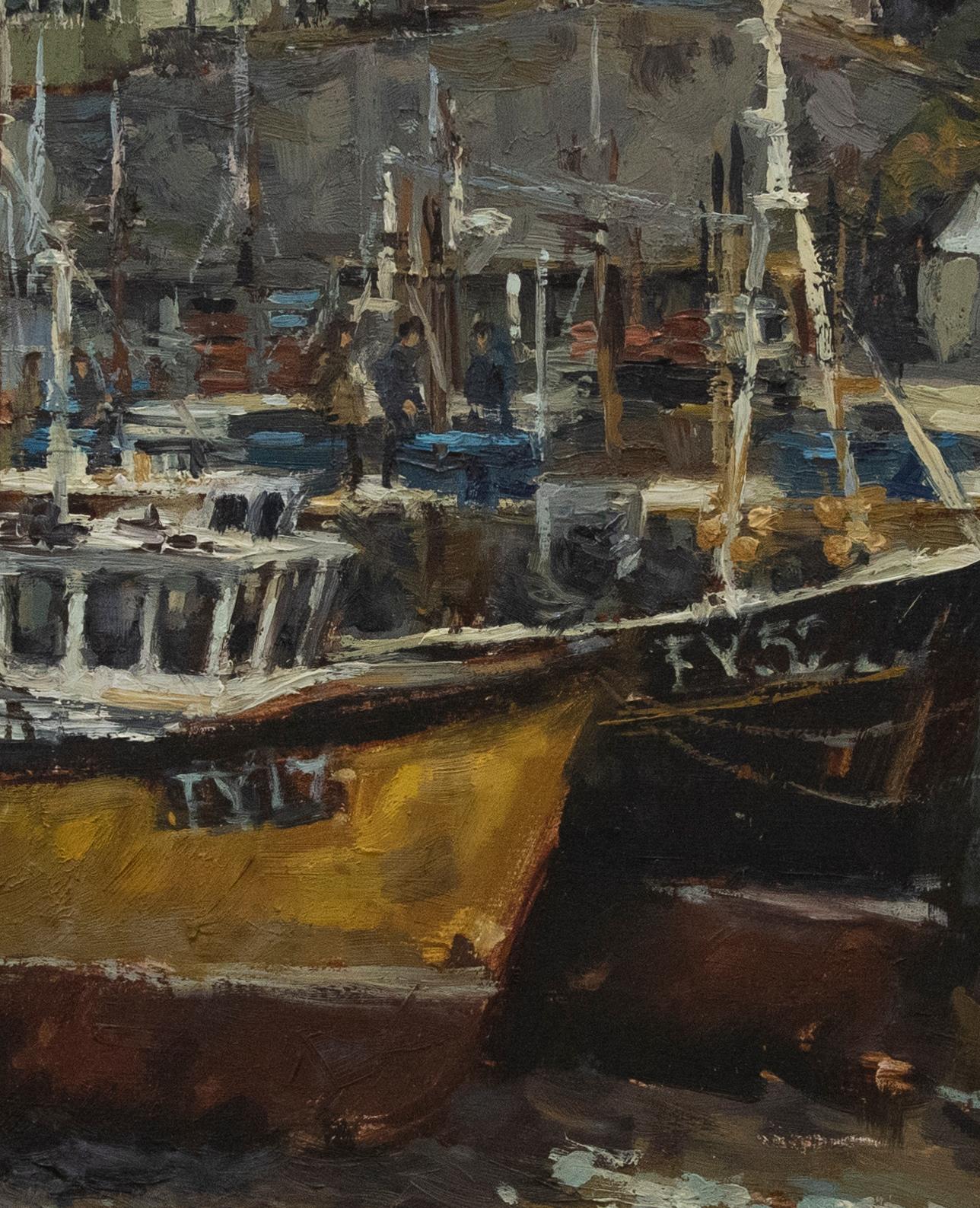 Ernest Oliver - Huile encadrée du 20ème siècle, bateaux de pêche de Cornouailles en vente 3