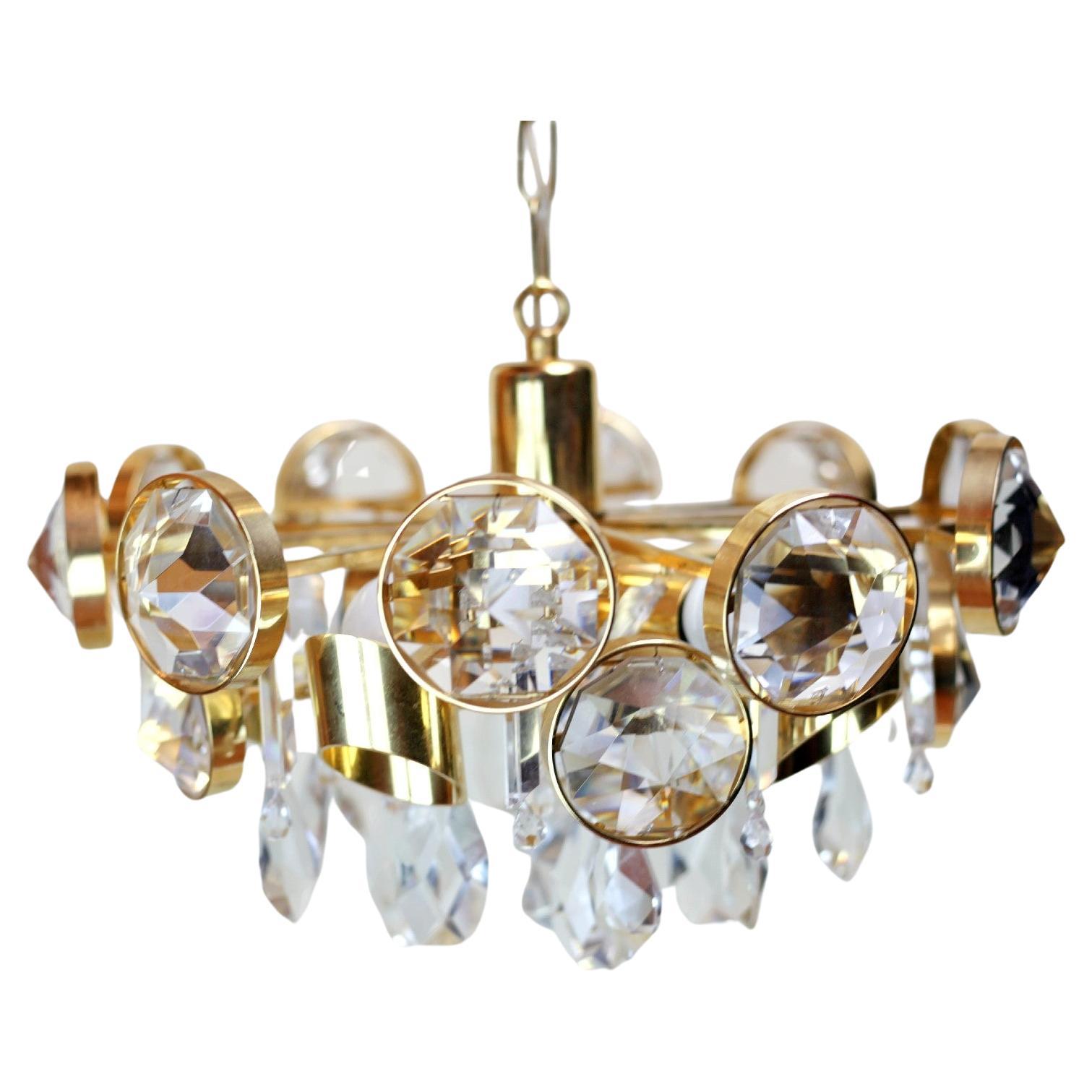Ernest Palme 24K Gilded Crystal and Brass Chandelier