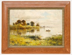 Ernest Parton (1845-1938) - Framed 1888 Oil, Rowing on Placid Waters
