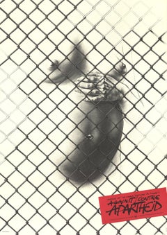 Lithographie grise et rouge offset « Against Apartheid » d'après Ernest Pignon-Ernest, 1983