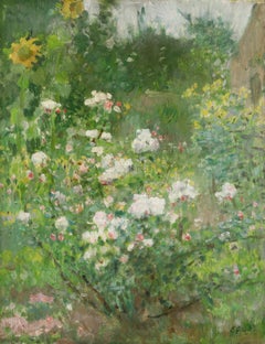 Fleurs dans le Jardin - Impressionist Landscape Oil Painting by Ernest Quost