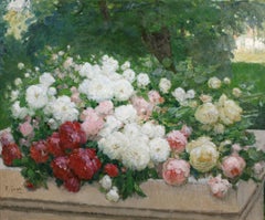 Roses dans un jardin - Impressionist Landscape Oil Painting by Ernest Quost