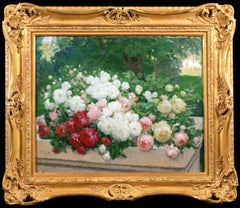 Roses dans un jardin - Impressionist Landscape Oil Painting by Ernest Quost