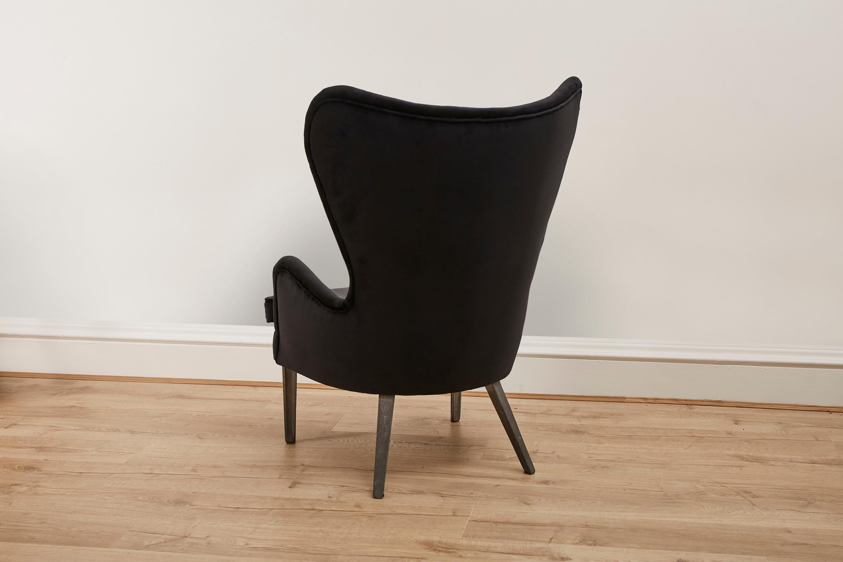 Mid-Century Modern Ernest Race, Vintage DA Armchair, 1940's, in Black Velvet For Sale