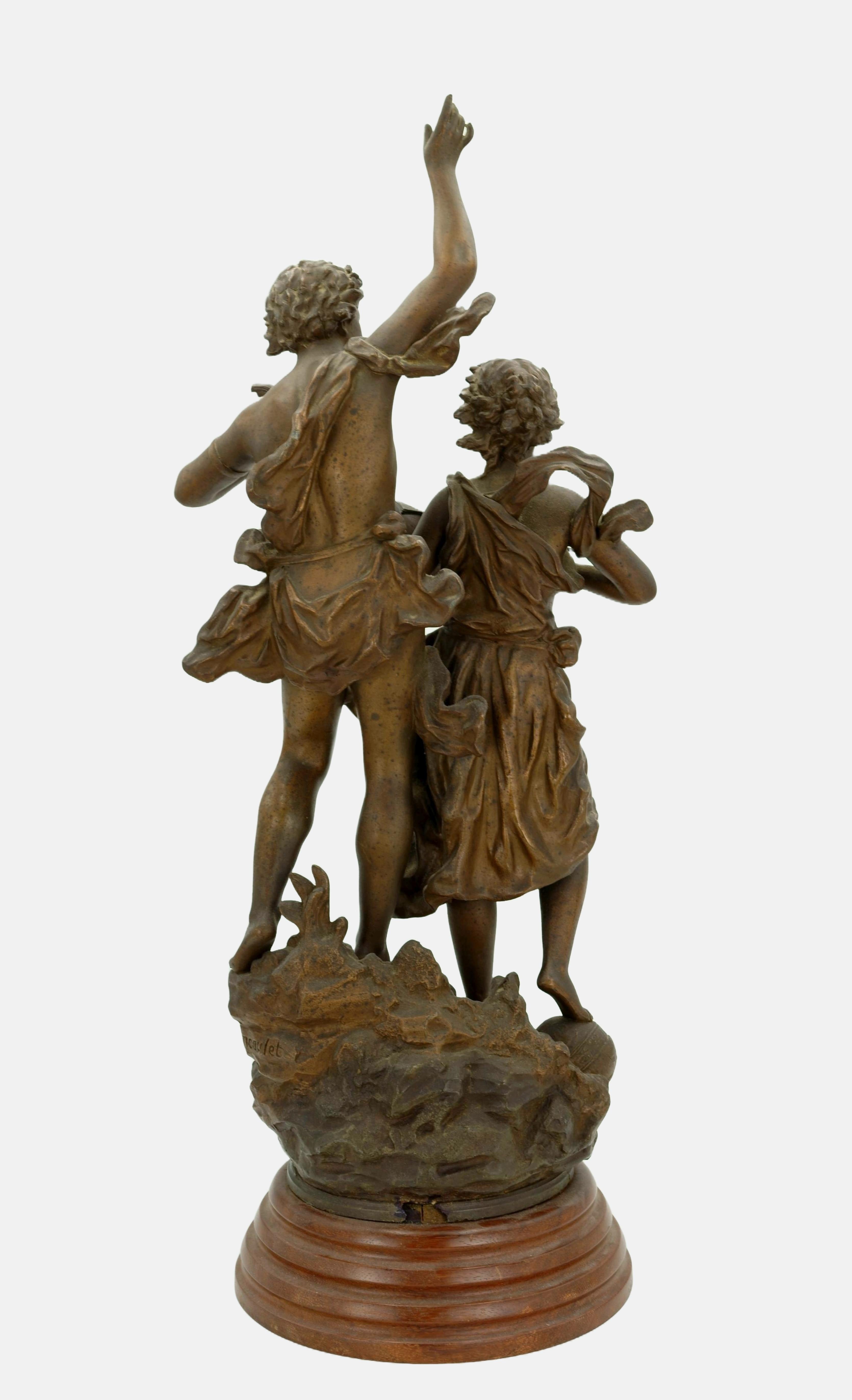 Allegory of Progress / - The Driving Force of Inspiration - - Gray Figurative Sculpture by Ernest Rancoulet