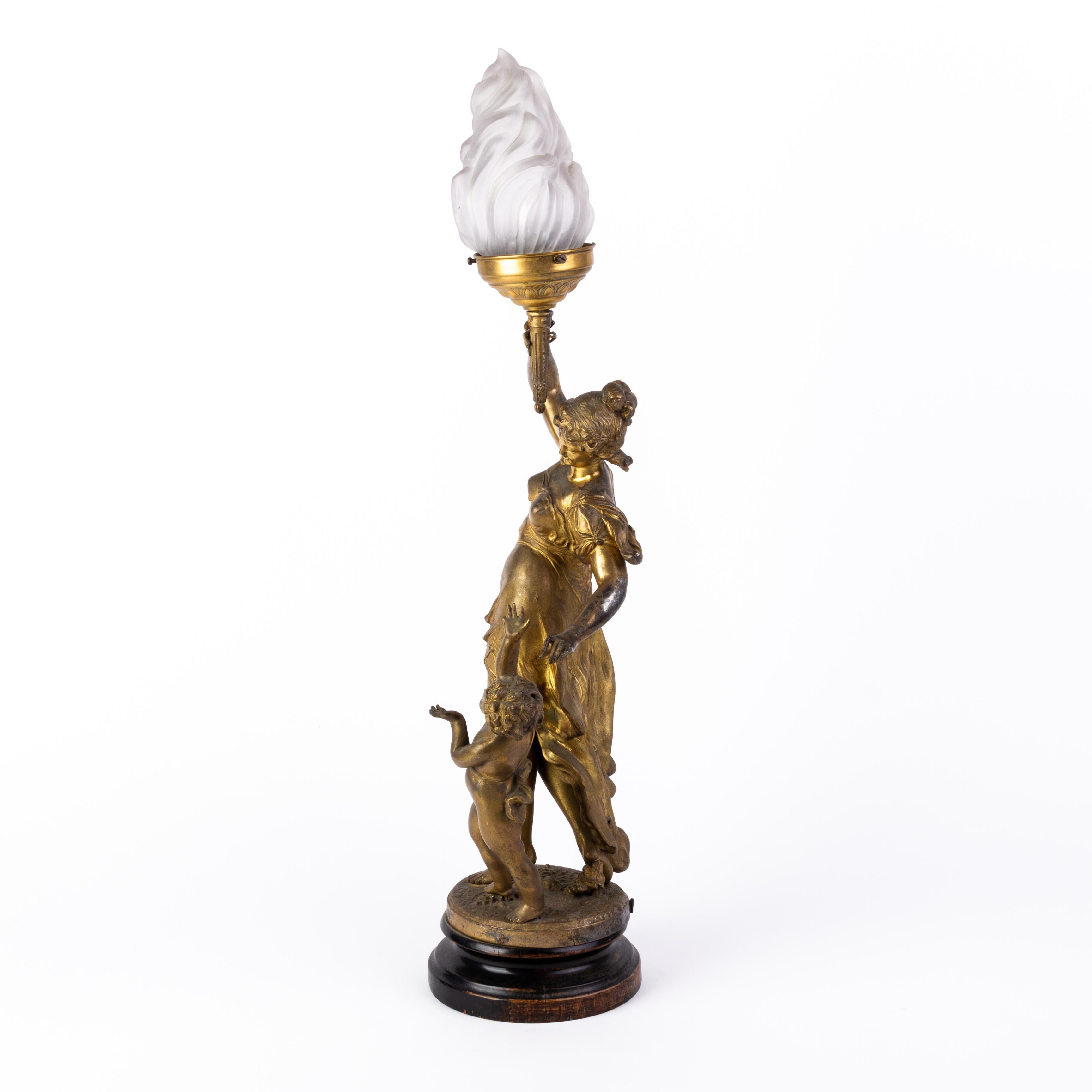 Spelter Ernest Rancoulet (1870-1915) French Sculpture Lamp 19th Century 