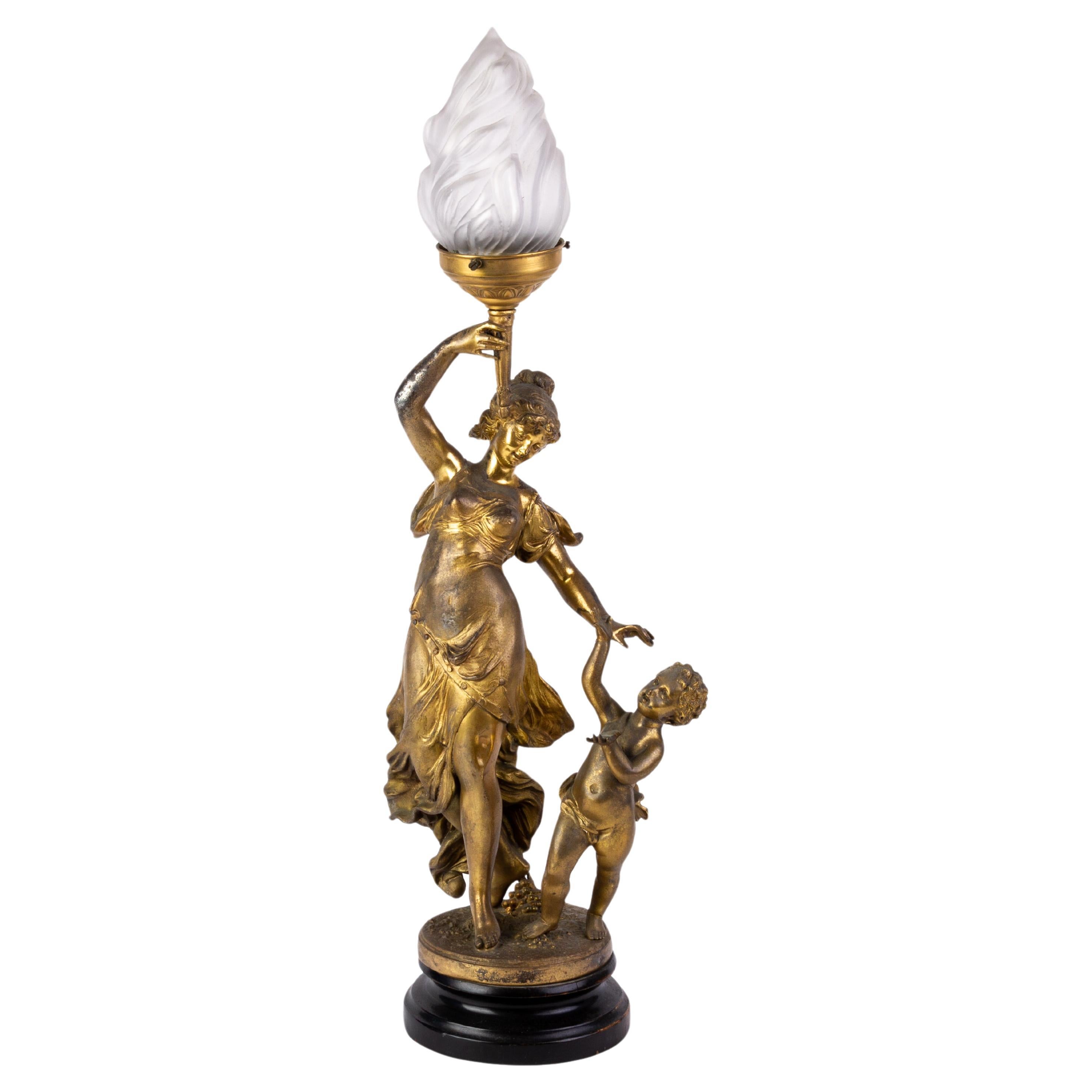 Ernest Rancoulet (1870-1915) Lampe de sculpture française 19ème siècle 