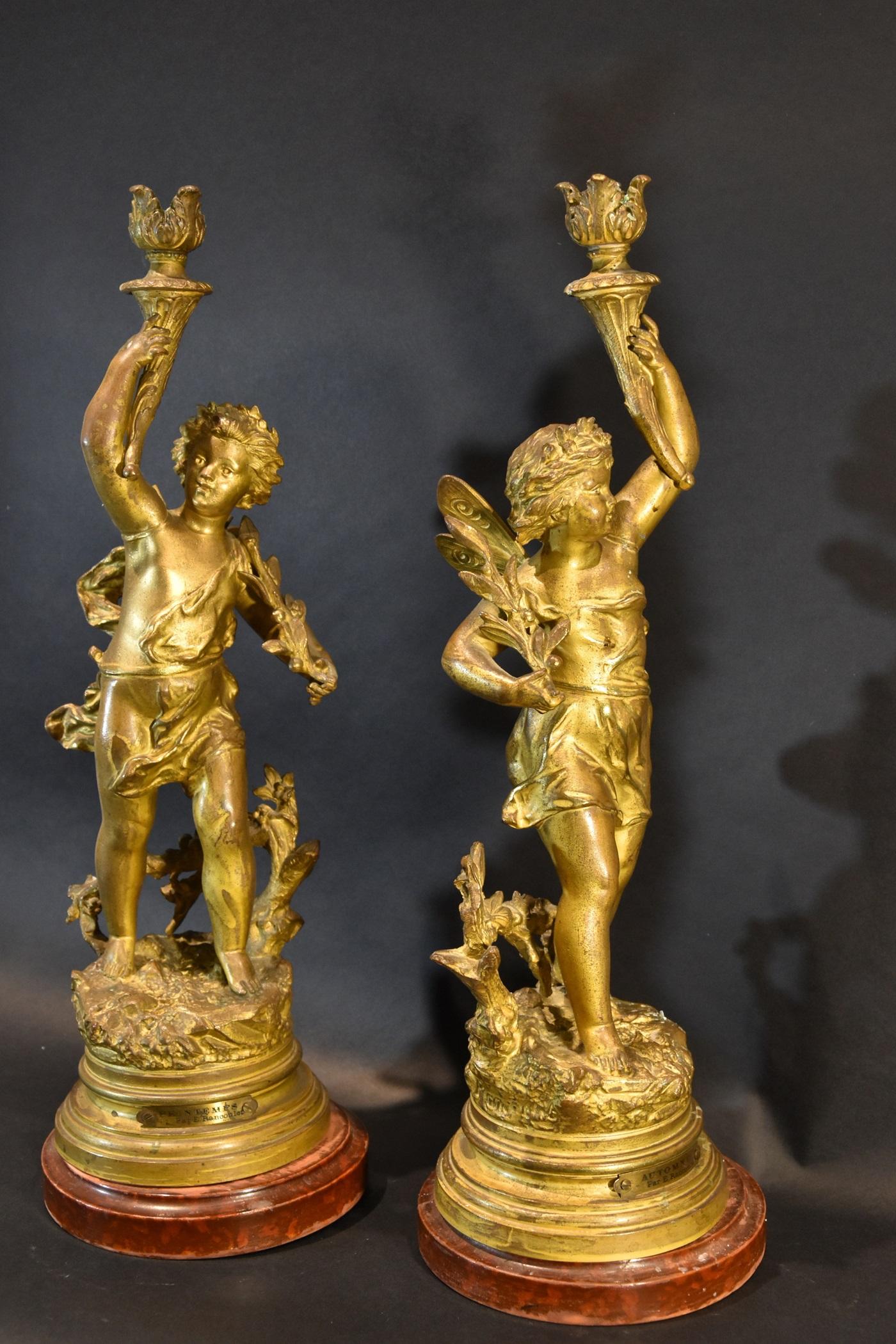 Paire de chandeliers en bronze Signature Rancoulet 19ème siècle Sculpture française en vente 9