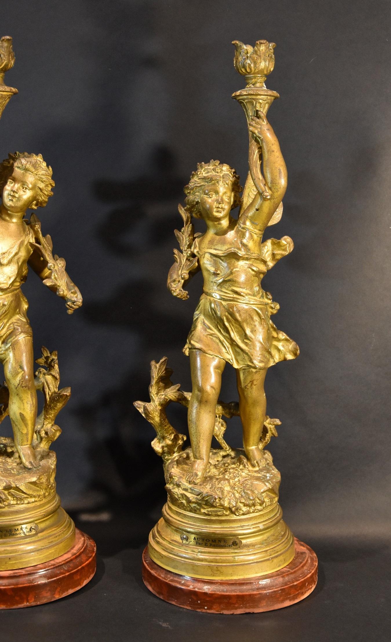 Paire de chandeliers en bronze Signature Rancoulet 19ème siècle Sculpture française en vente 2