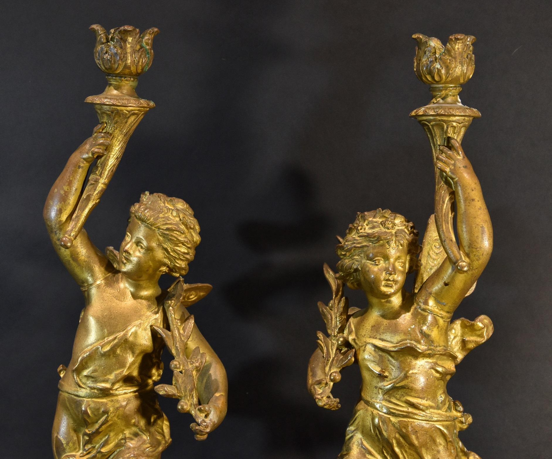 Paire de chandeliers en bronze Signature Rancoulet 19ème siècle Sculpture française en vente 3