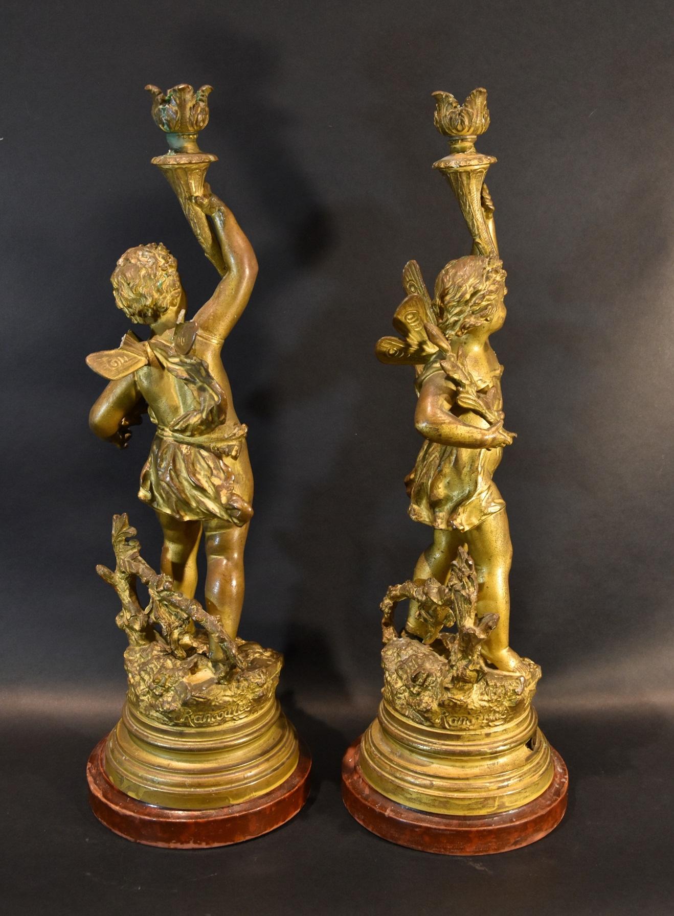 Paire de chandeliers en bronze Signature Rancoulet 19ème siècle Sculpture française en vente 7