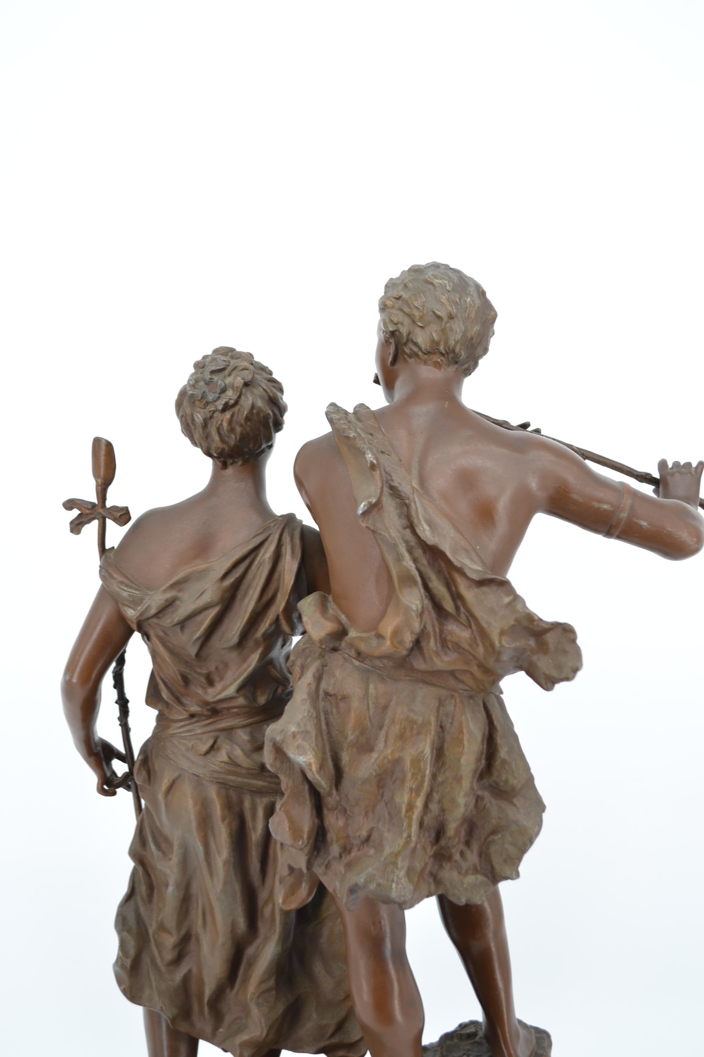 Ernest Rancoulet - Skulpturengruppe eines Mannes und einer Frau L' Age d'or 1870 - 1915 (Französisch) im Angebot