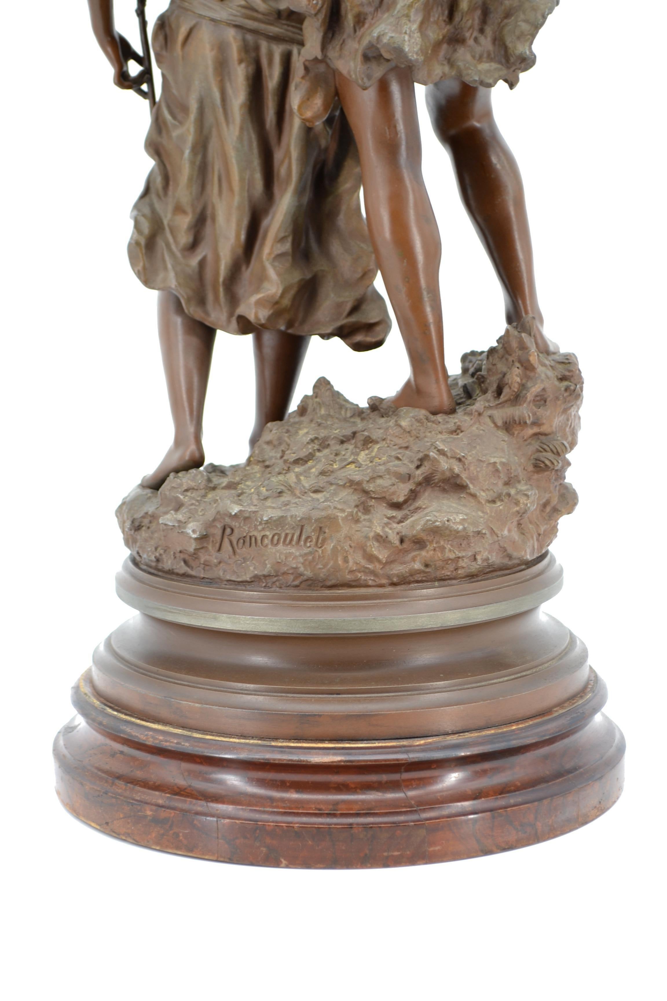 Art nouveau Ernest Rancoulet - Groupe de sculptures d'un homme et d'une femme L' Age d'or 1870 - 1915 en vente