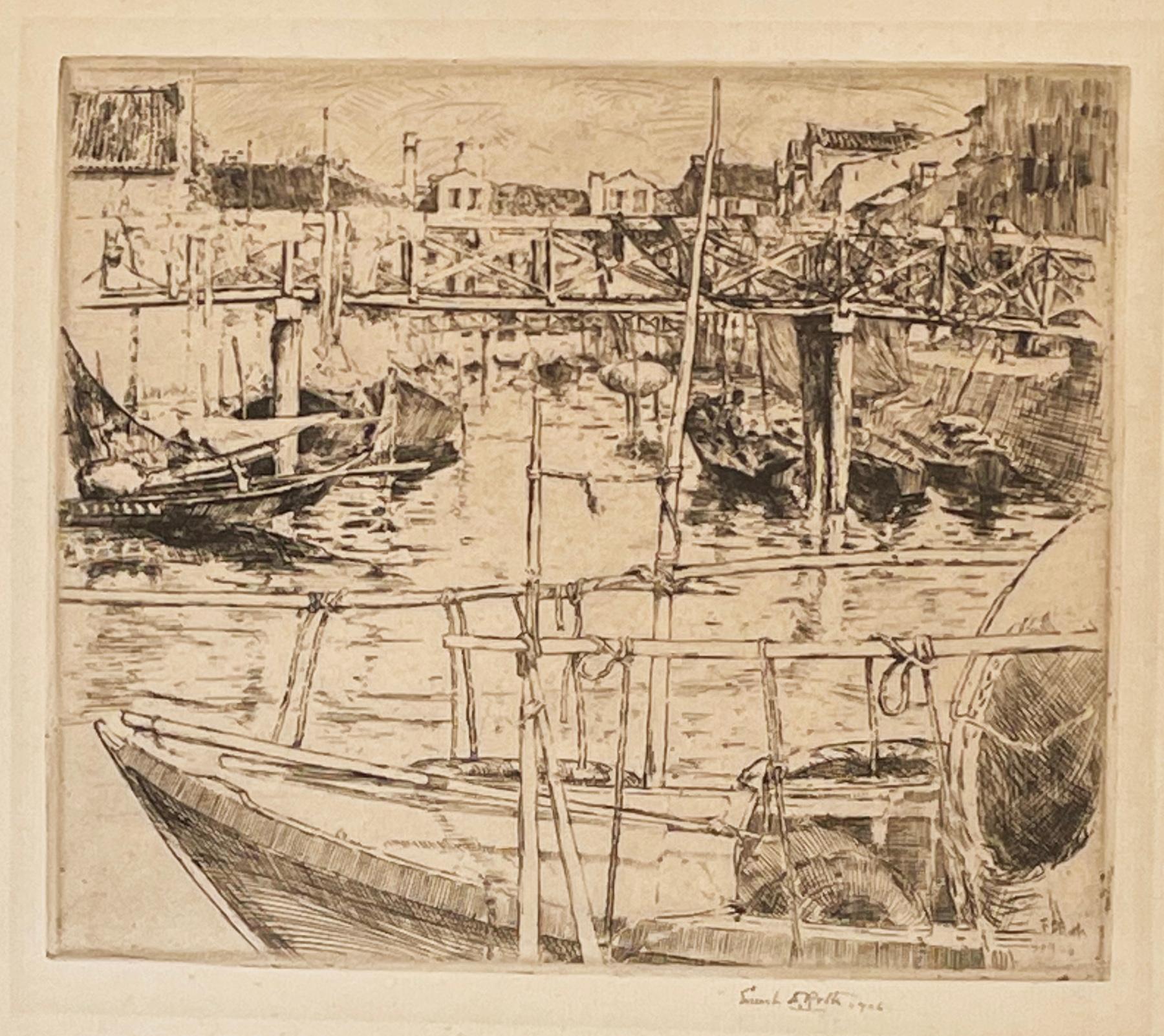 Ernest Roth Landscape Print – THE WOODEN BRIDGE, Venedig