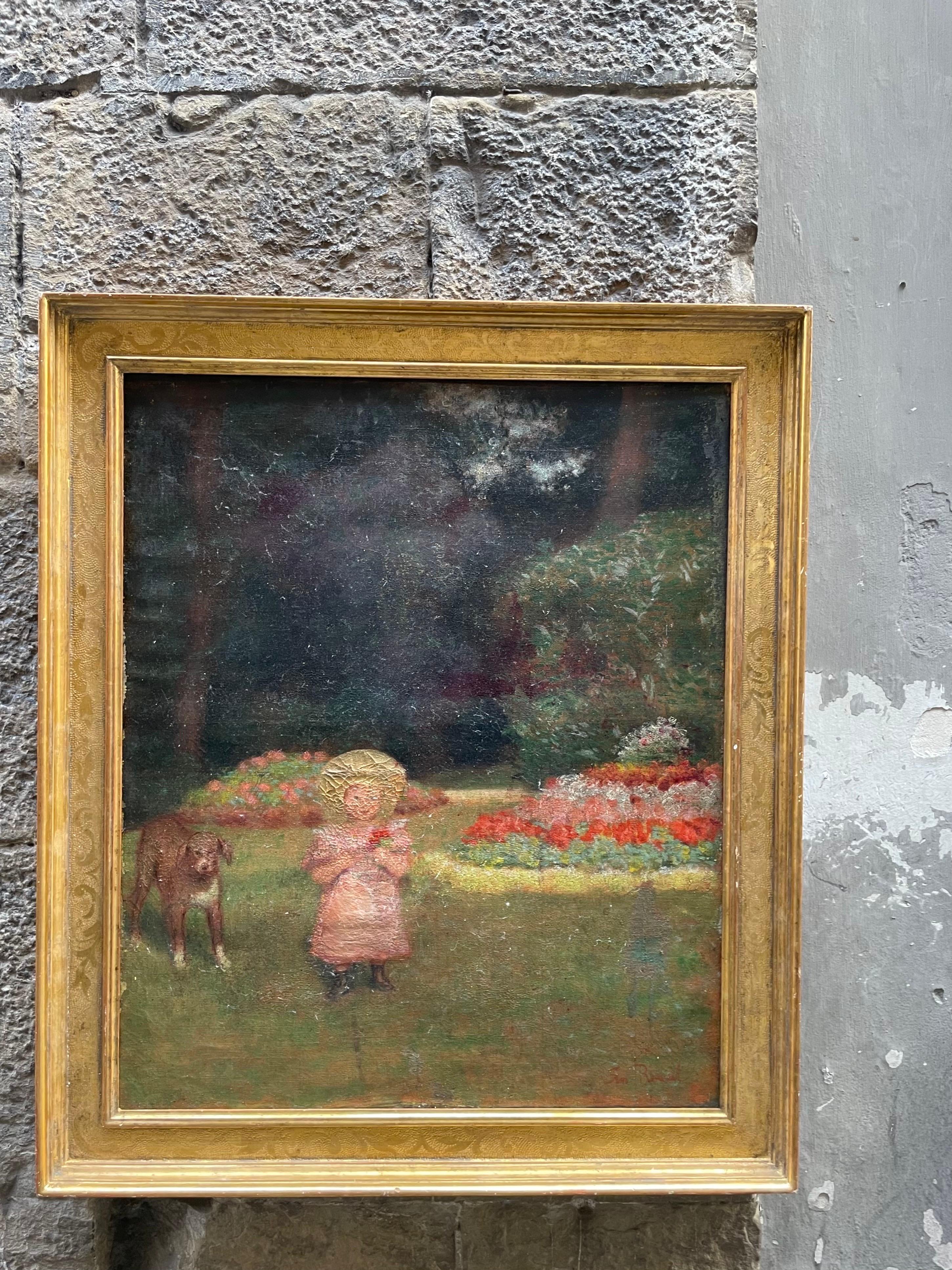 Ernest Rouart (1874–1942), Girl with a dog in a garden. Degas-Manet entourage For Sale 9