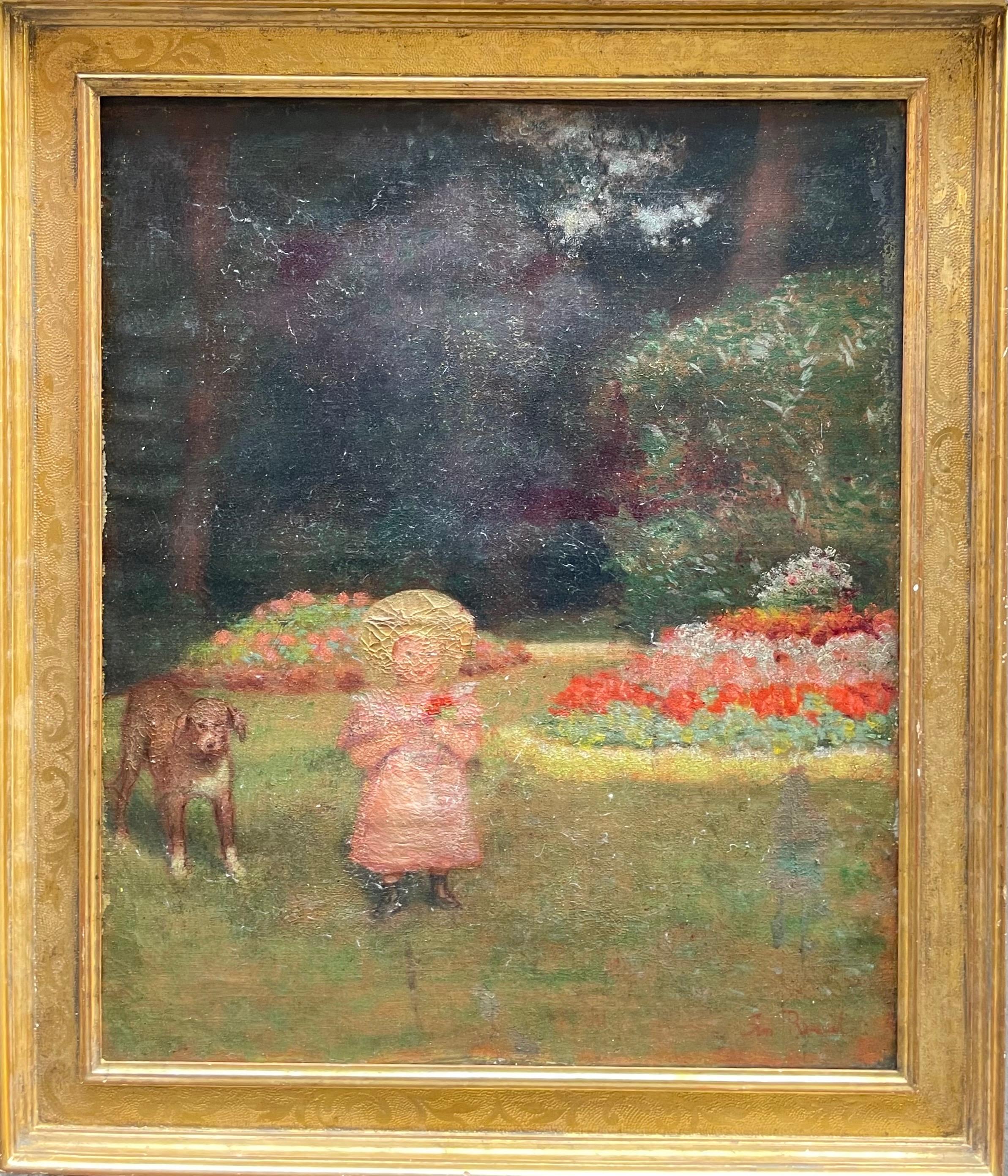 Ernest Rouart (1874–1942), Girl with a dog in a garden. Degas-Manet entourage For Sale 1