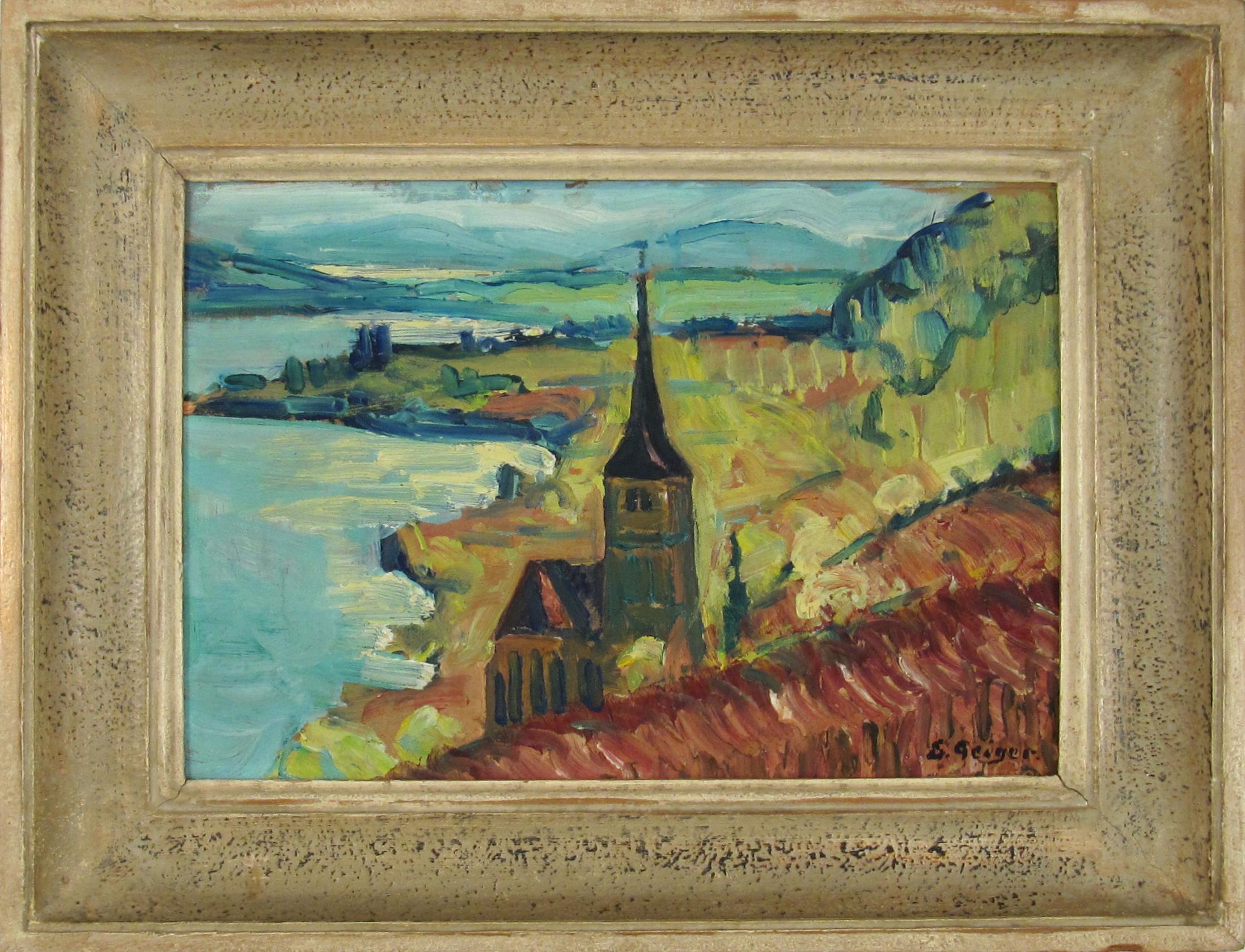 Ernst Samuel Geiger (1876-1965) Peinture à l'huile expressionniste - Paysage - Suisse