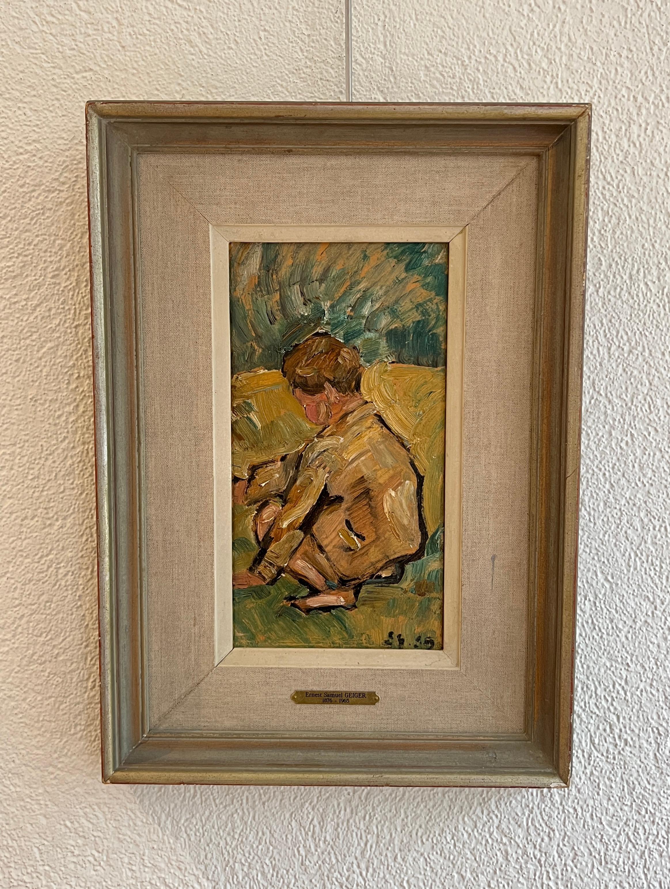 Das kleine Kind spielt – Painting von Ernest Samuel Geiger