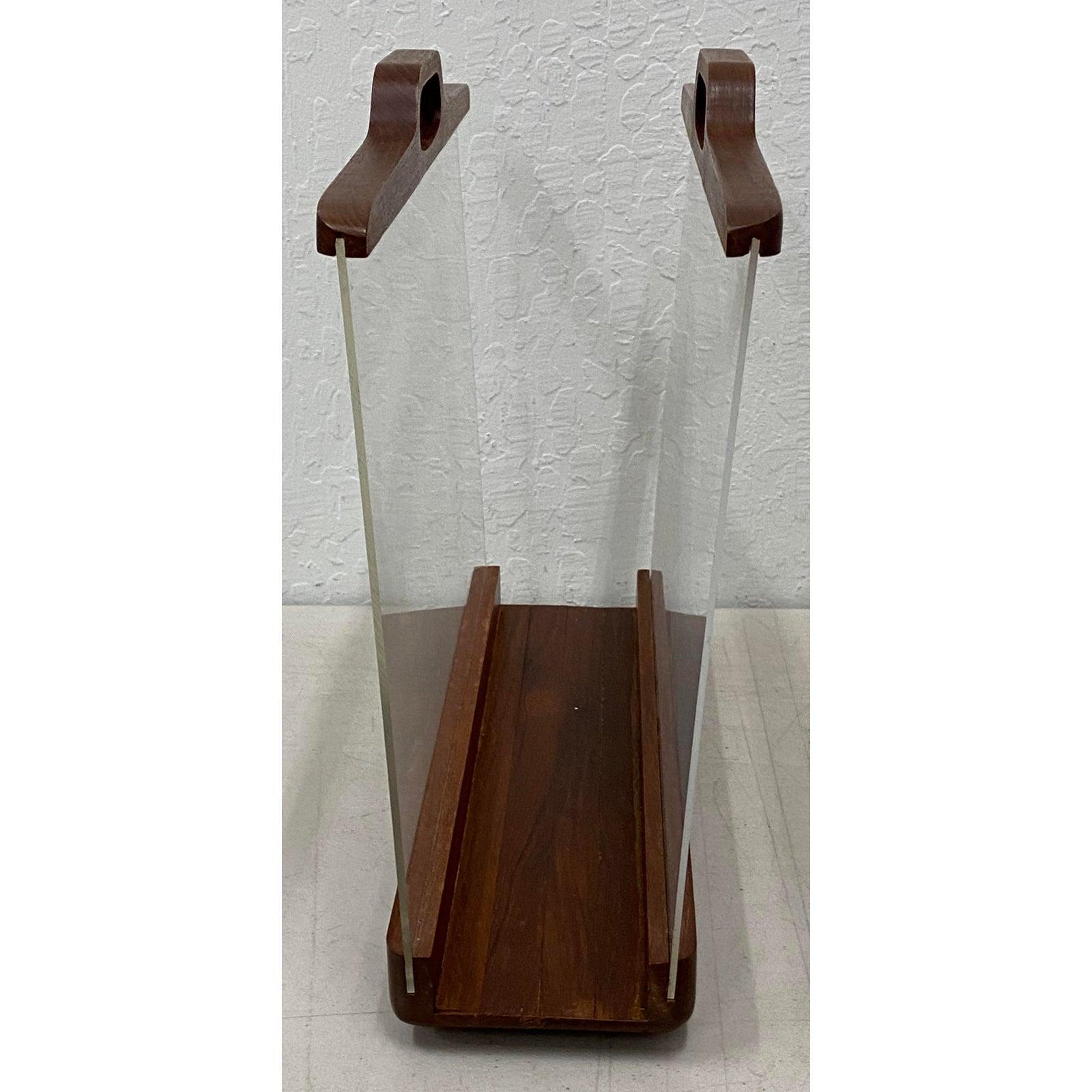 Hand-Crafted Ernest Sohn Siamese Teak and Acrylic Magazine Holder, circa 1960 For Sale