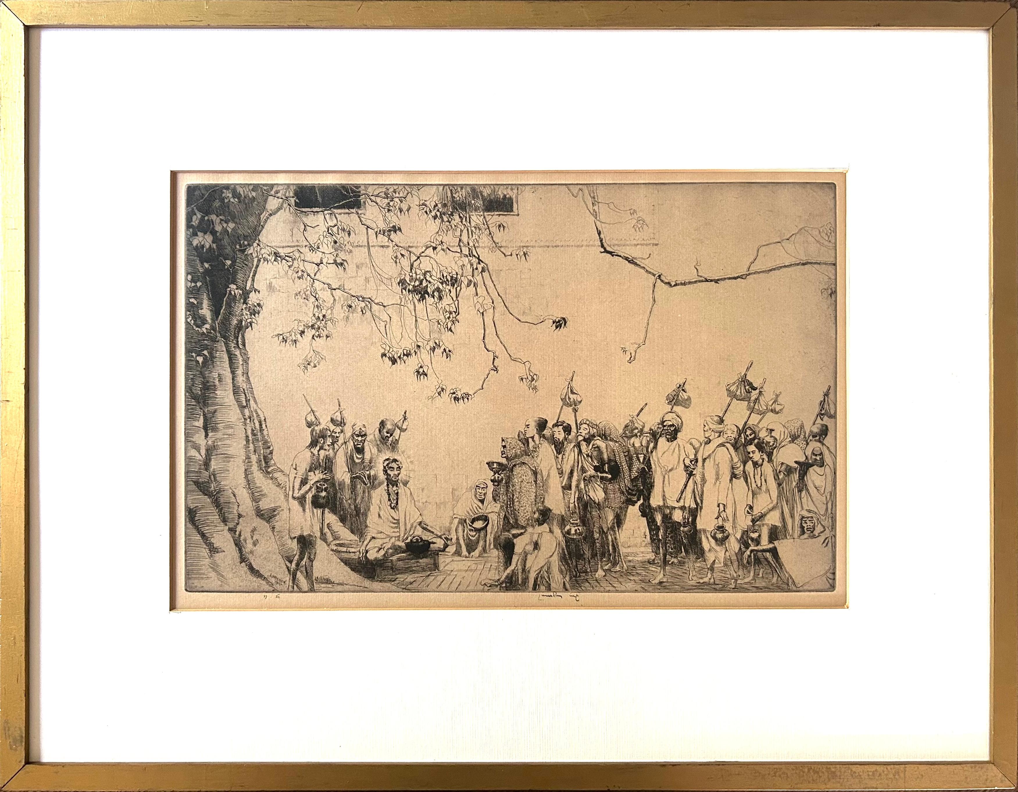 India Figurative Landscape 1910 Buddha Rare Early Original Etching - Print by Ernest Stephen Lumsden