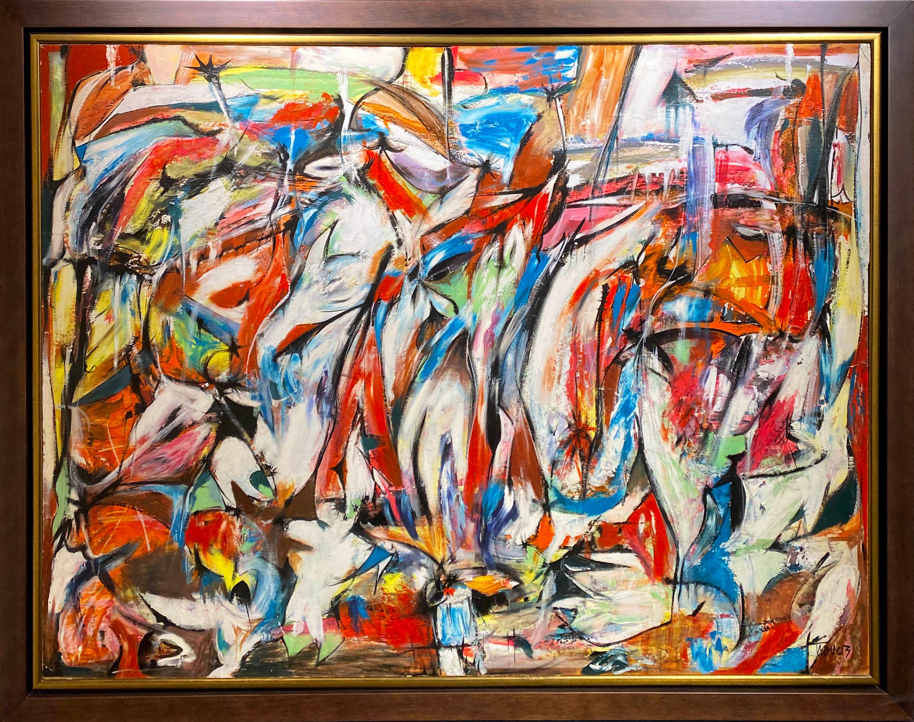 Astratto (Rosso, Verde, Blu, Giallo) - Painting di Ernest Tino Trova