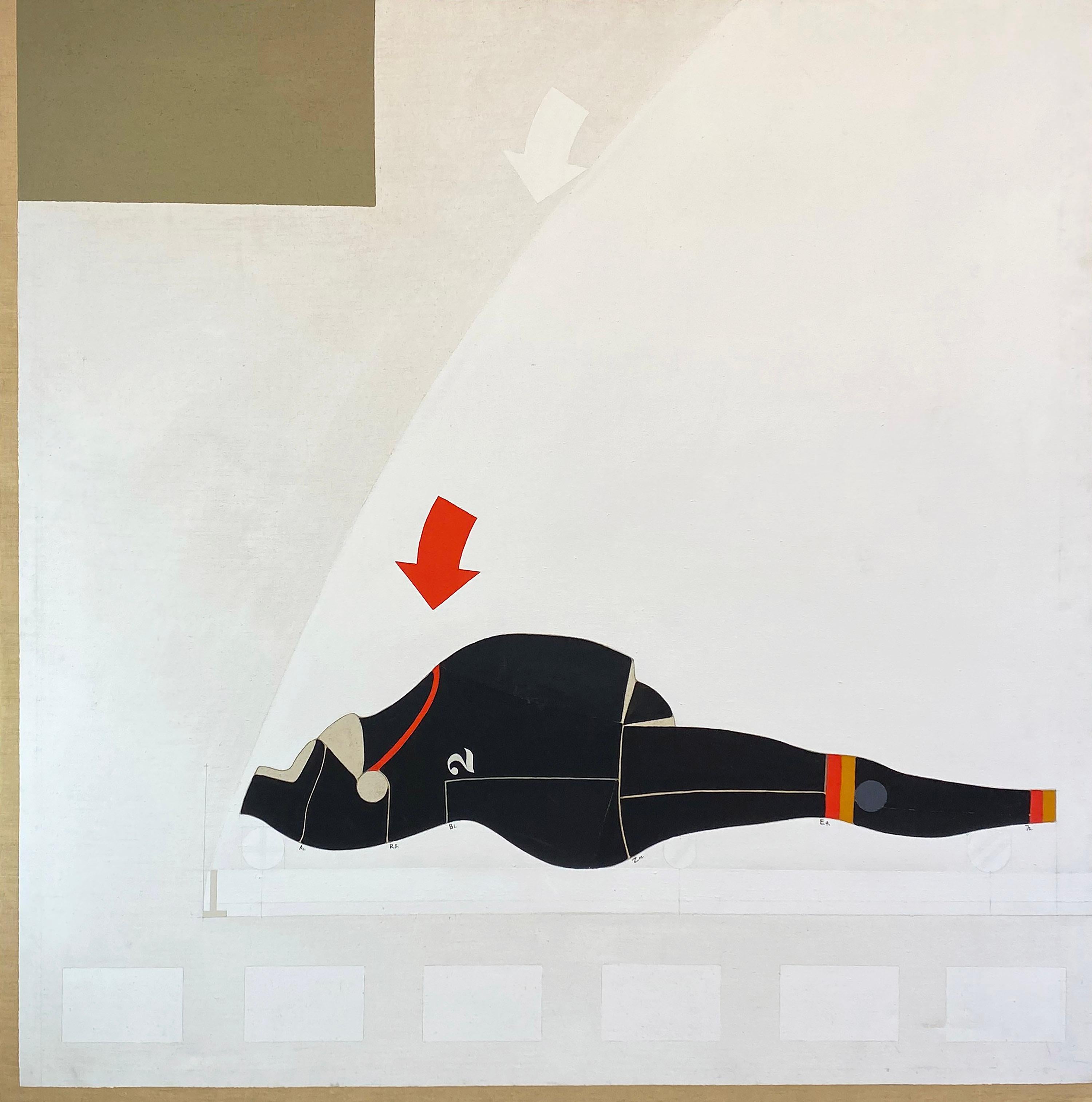 Uomo che cade, sfondo nero su bianco - Painting di Ernest Tino Trova