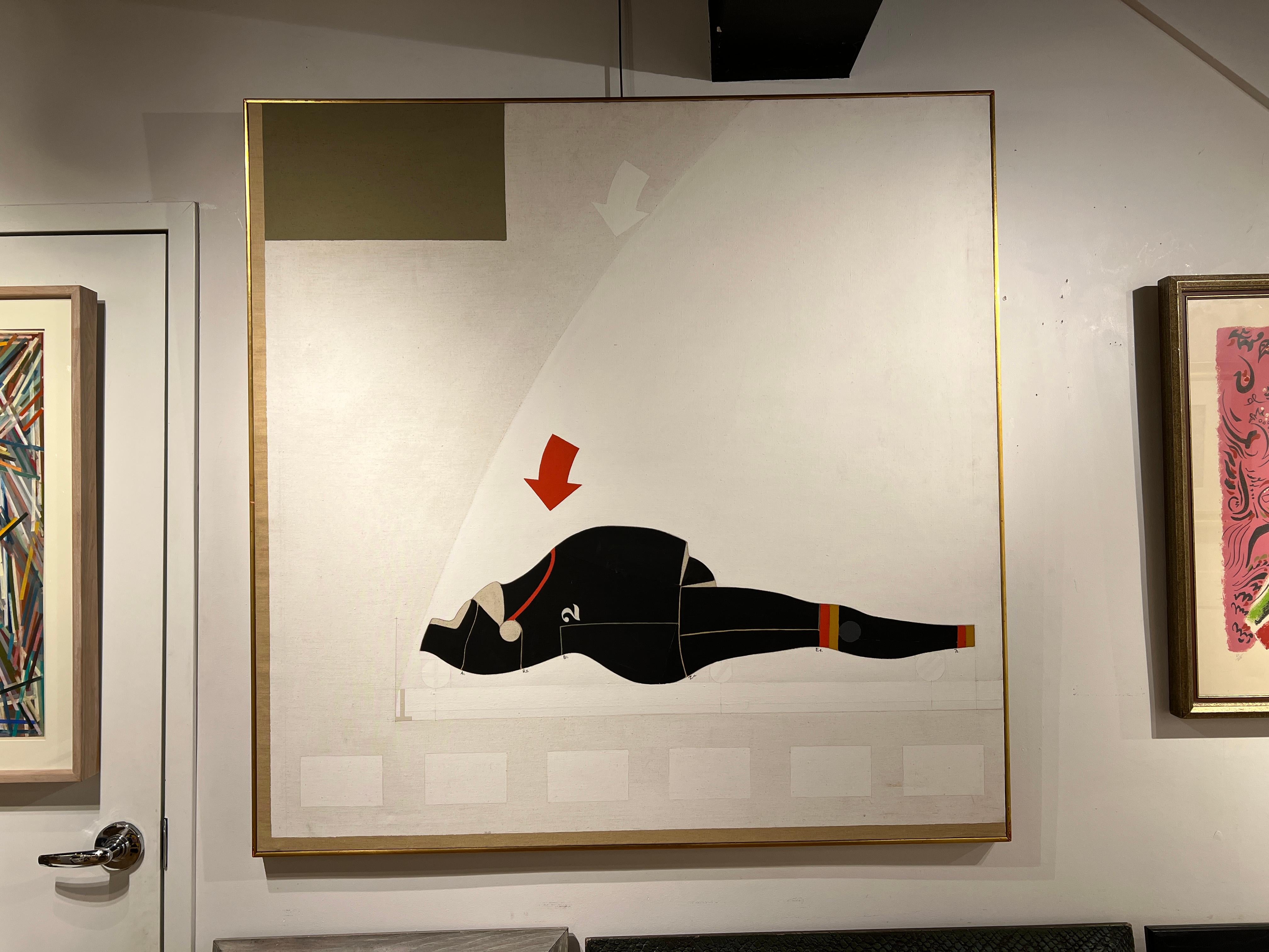 Falling Man, Black on White Background - American Modern Painting by Ernest Tino Trova