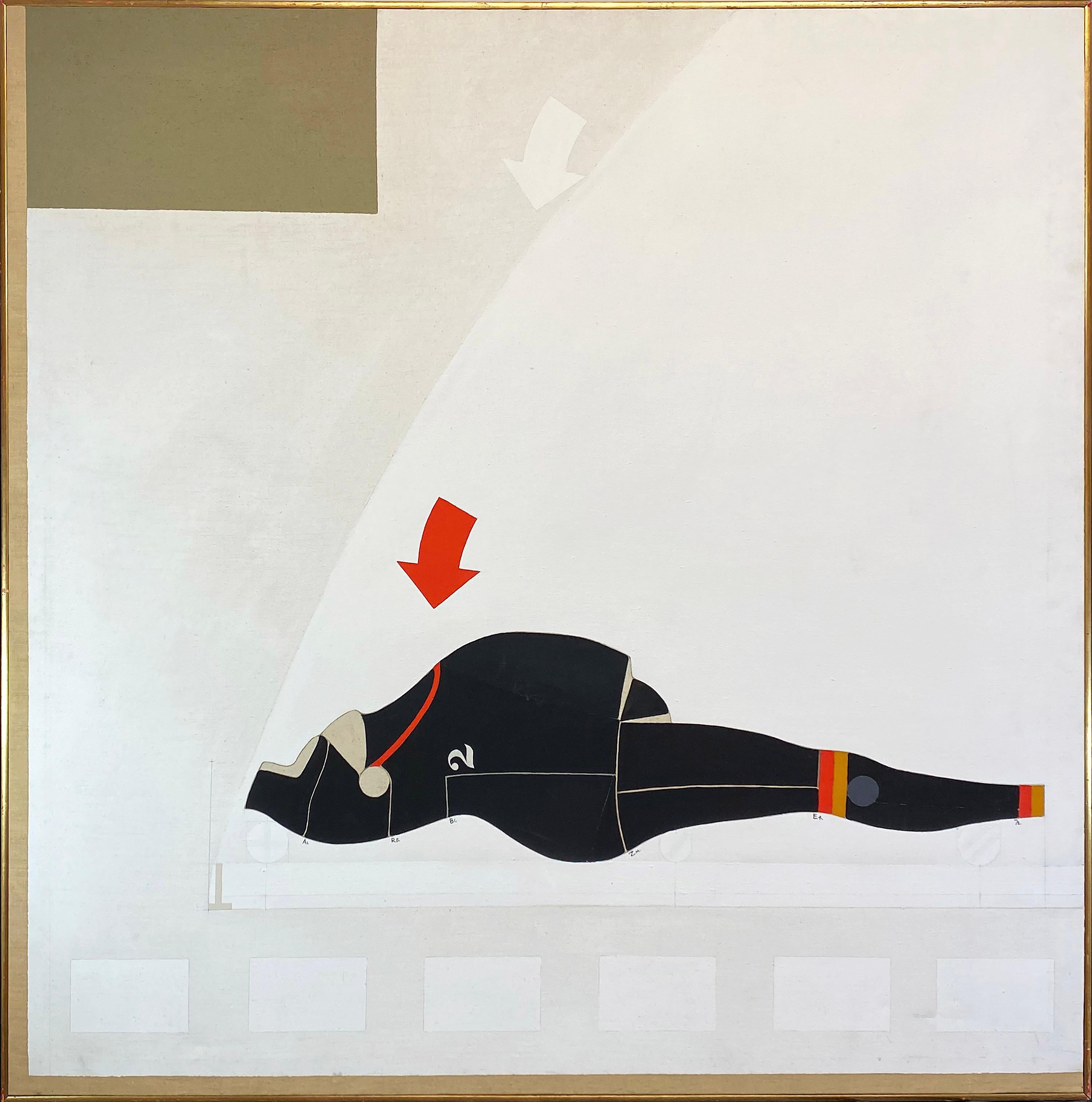 Abstract Painting di Ernest Tino Trova - Uomo che cade, sfondo nero su bianco