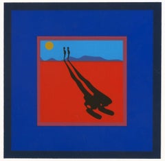 Retro 1972 Ernest Trova 'Falling Man' Pop Art Blue, Red USA Serigraph