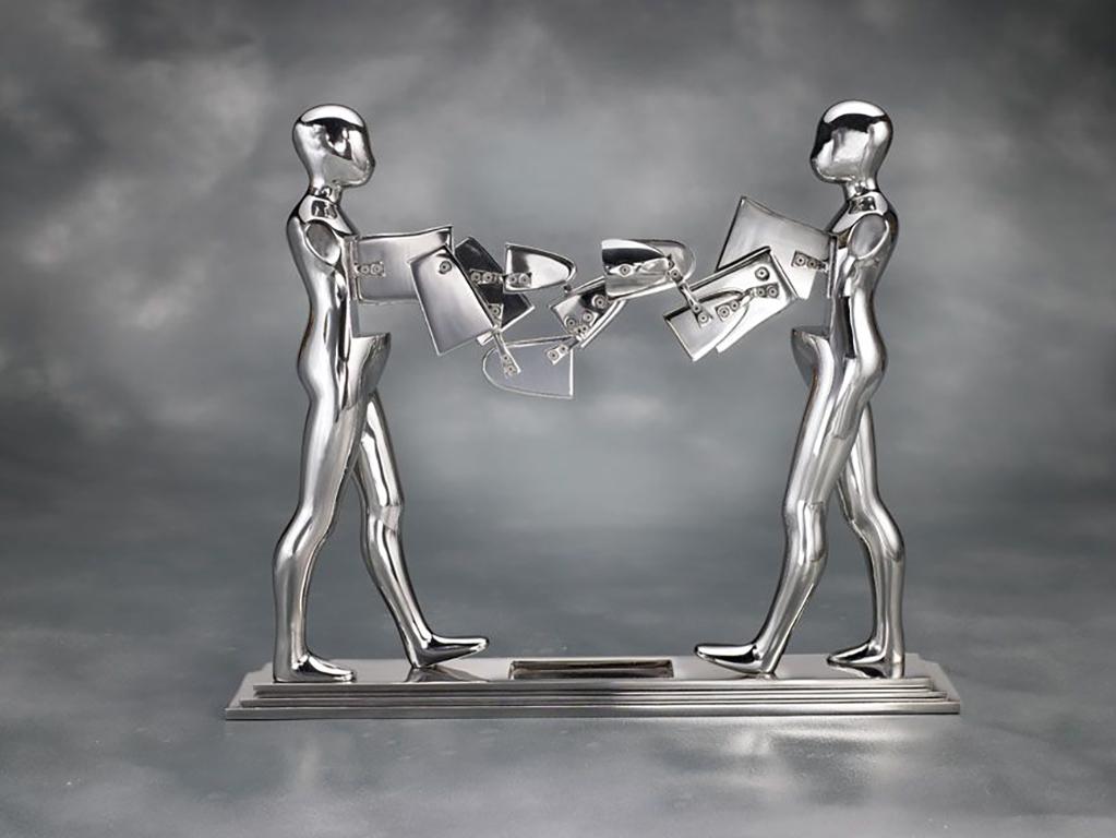 Ernest Trova Figurative Sculpture - Double Walking Figure