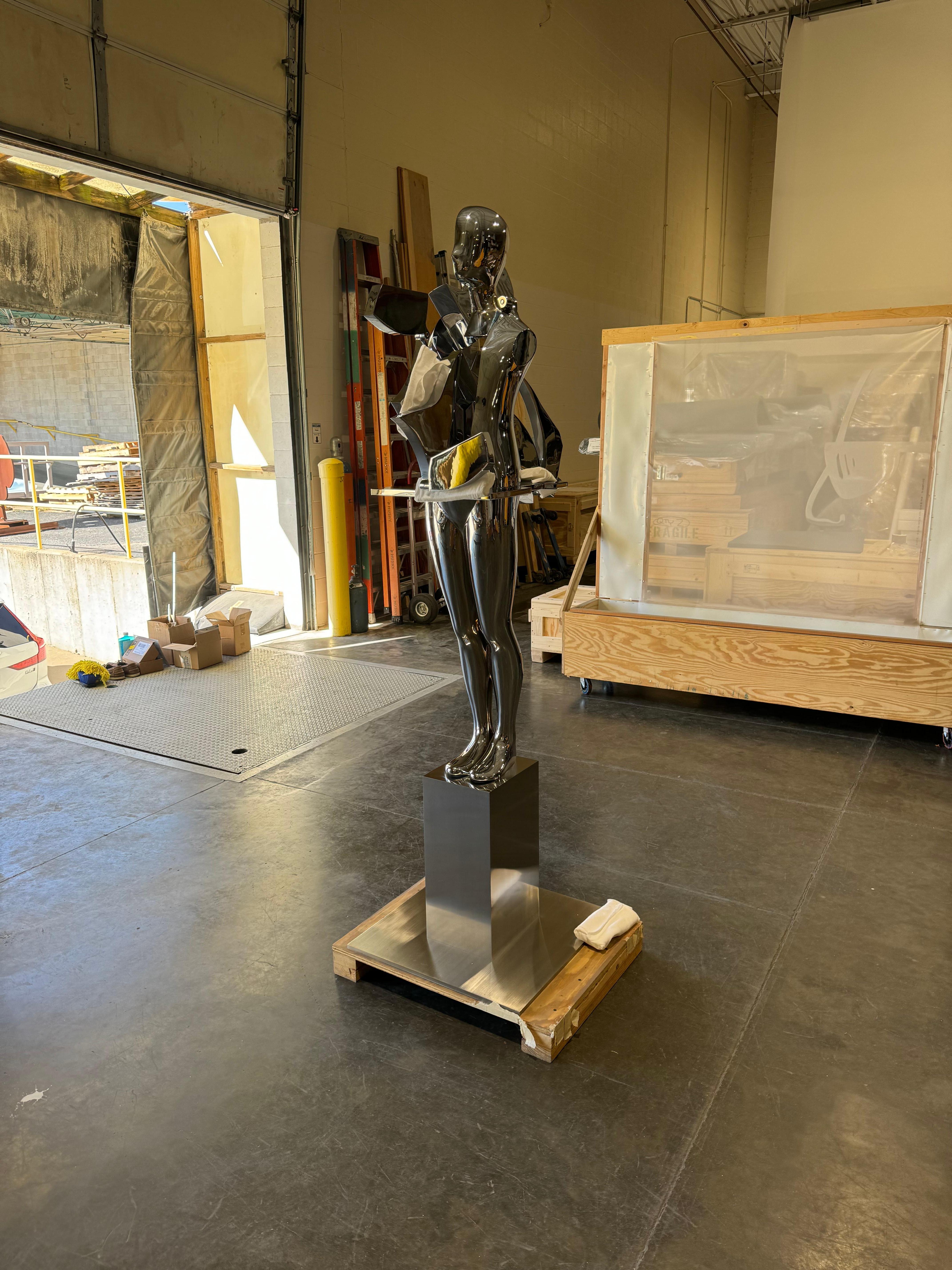 Ernest Trova Study/Falling Man (Tableman) Life Size Sculpture Chrome-Bronze #3/8 For Sale 5