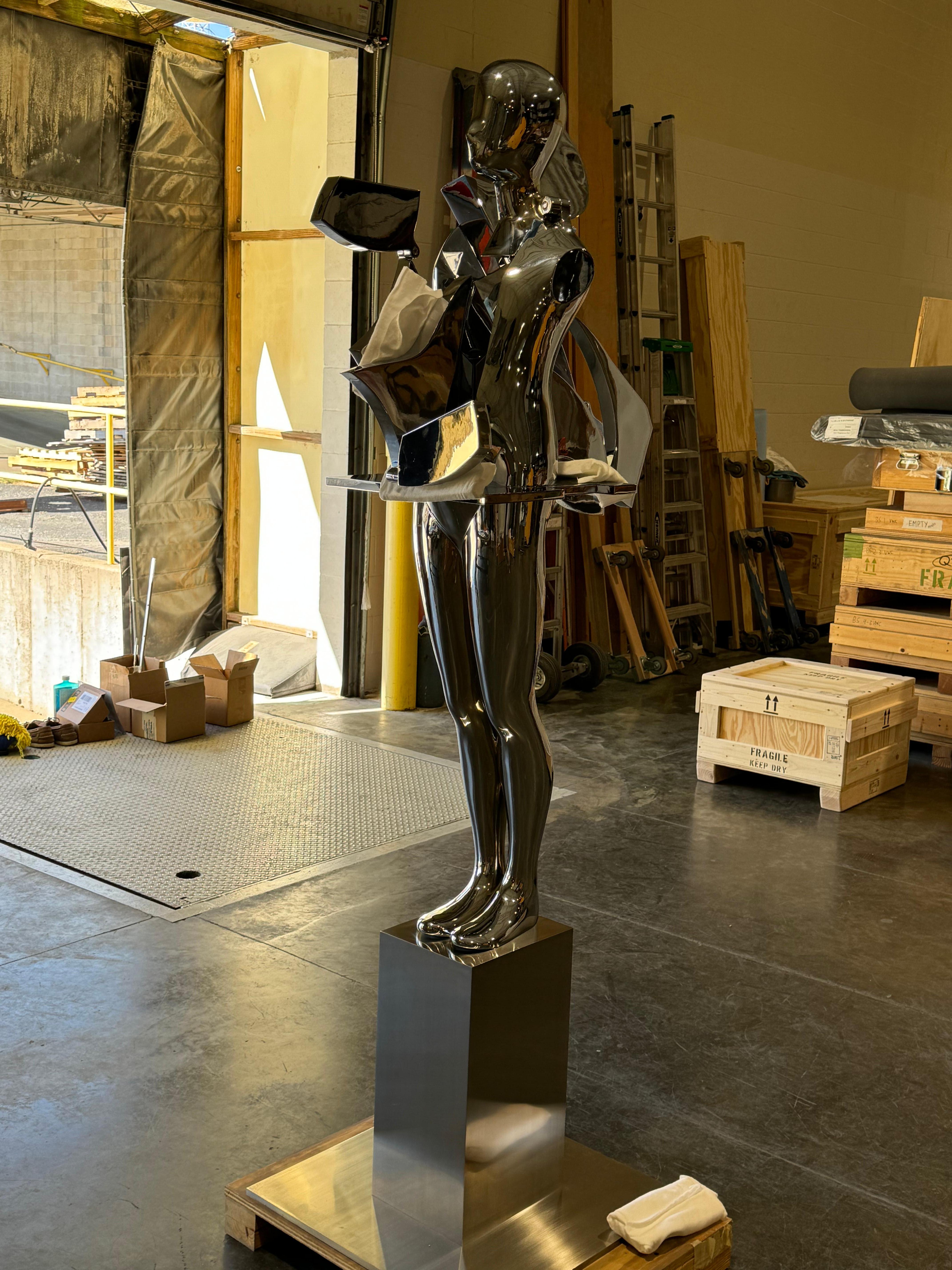 Ernest Trova Study/Falling Man (Tableman) Life Size Sculpture Chrome-Bronze #3/8 For Sale 3