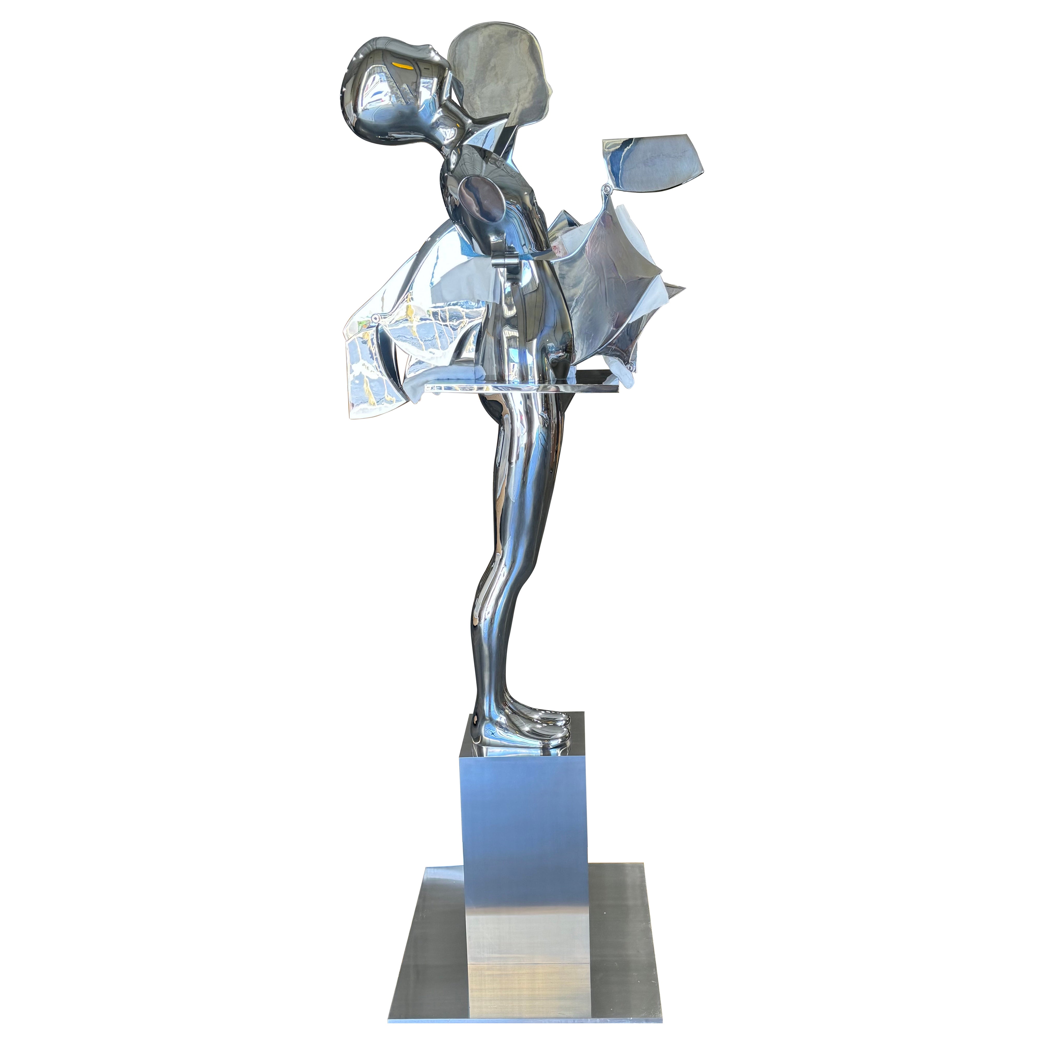 Ernest Trova Study/Falling Man (Tableman) Life Size Sculpture Chrome-Bronze #3/8 For Sale