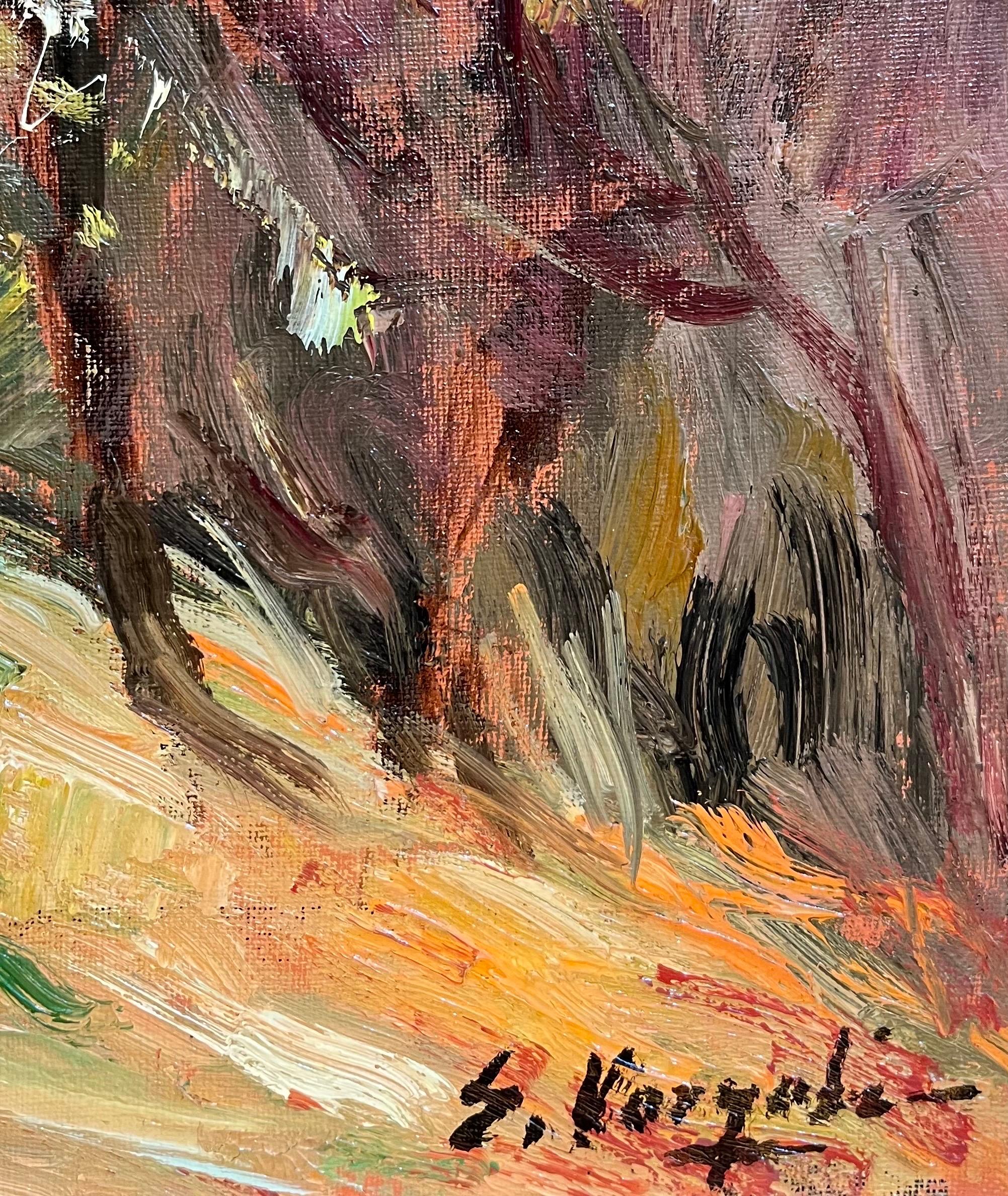 Árboles de otoño de Ernest Voegeli - Óleo sobre lienzo 38x50 cm en venta 5