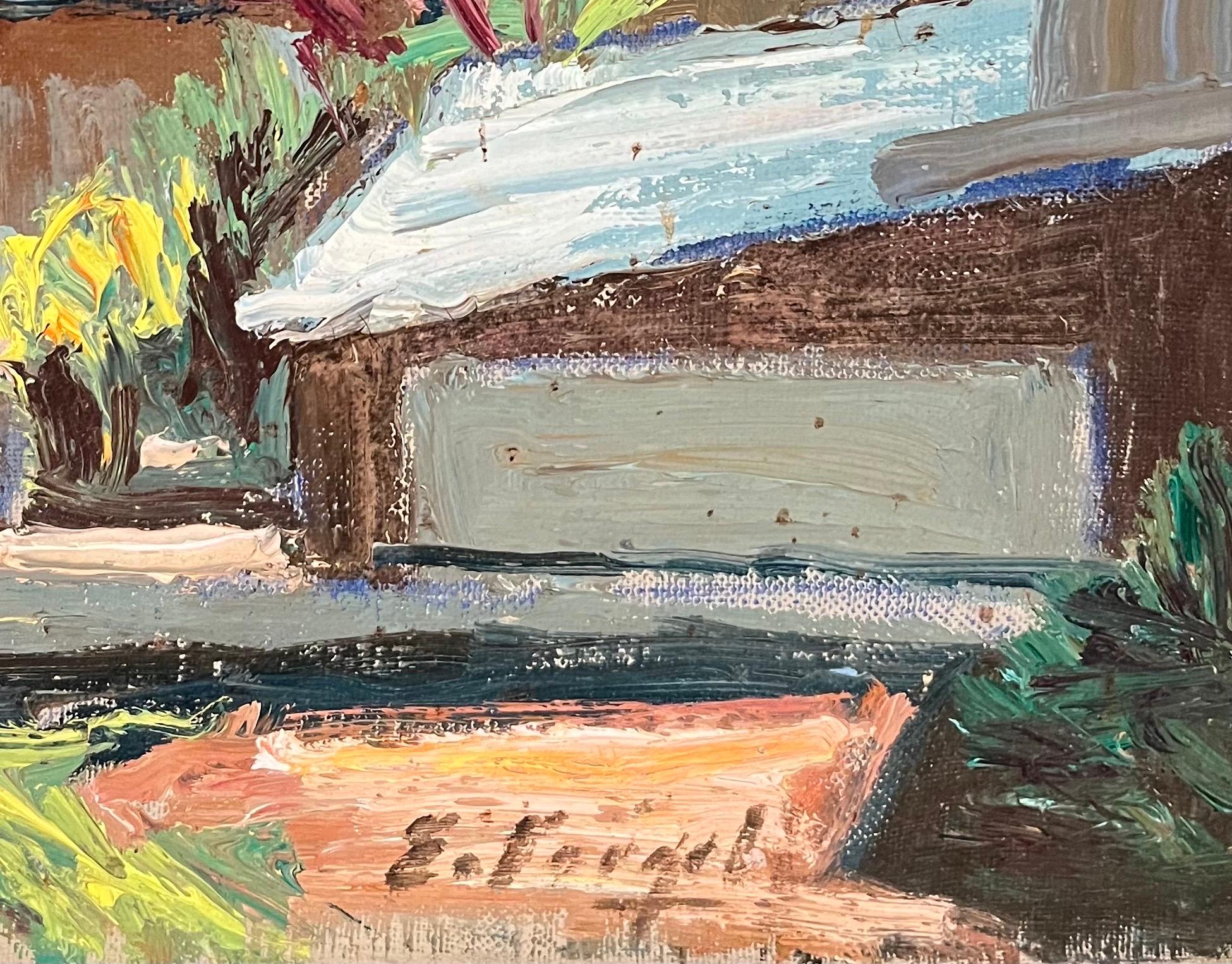 Gegenlicht bei Huémoz von Ernest Voegeli - Öl auf Leinwand 46x55 cm im Angebot 1