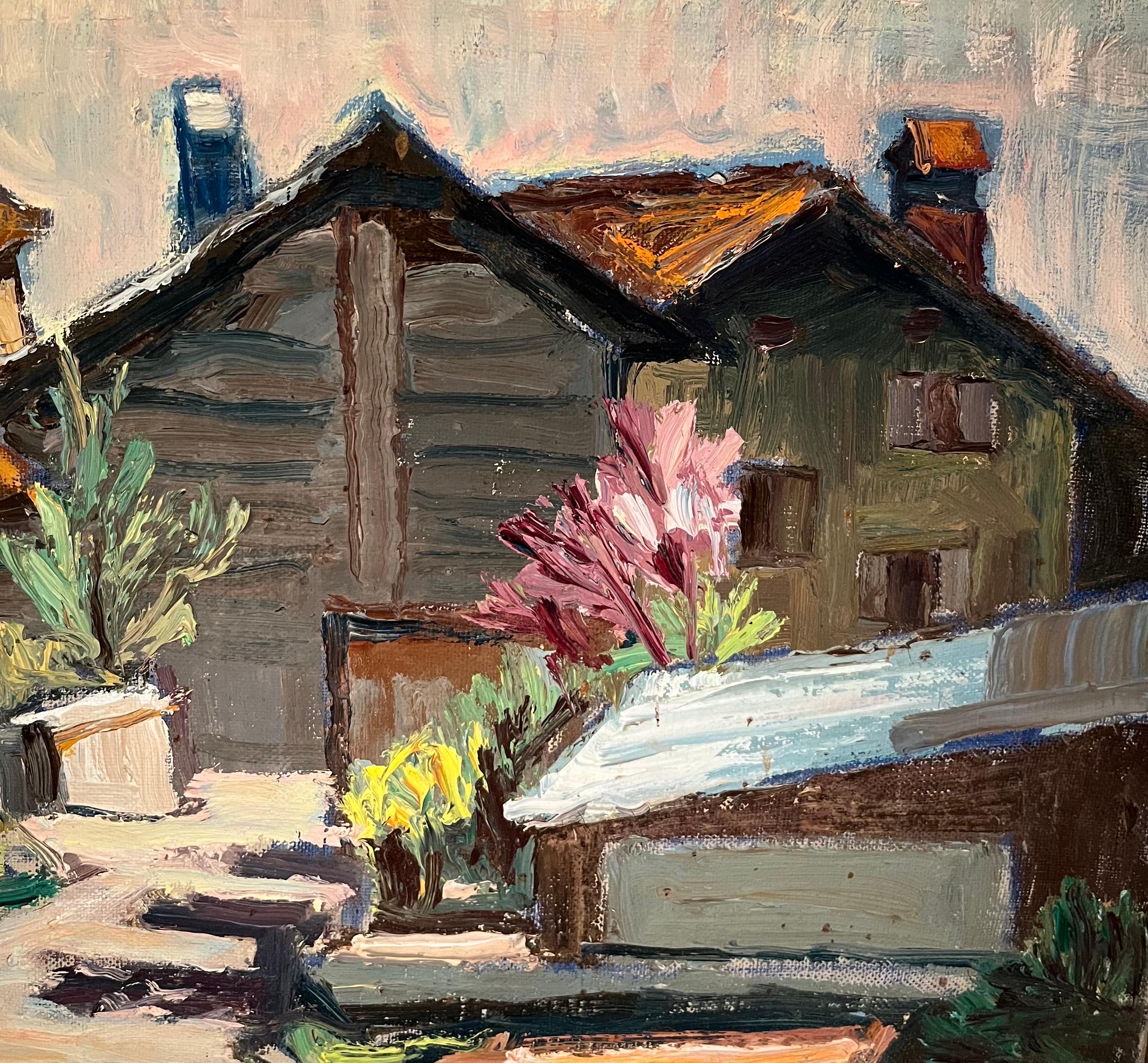 Gegenlicht bei Huémoz von Ernest Voegeli - Öl auf Leinwand 46x55 cm im Angebot 2