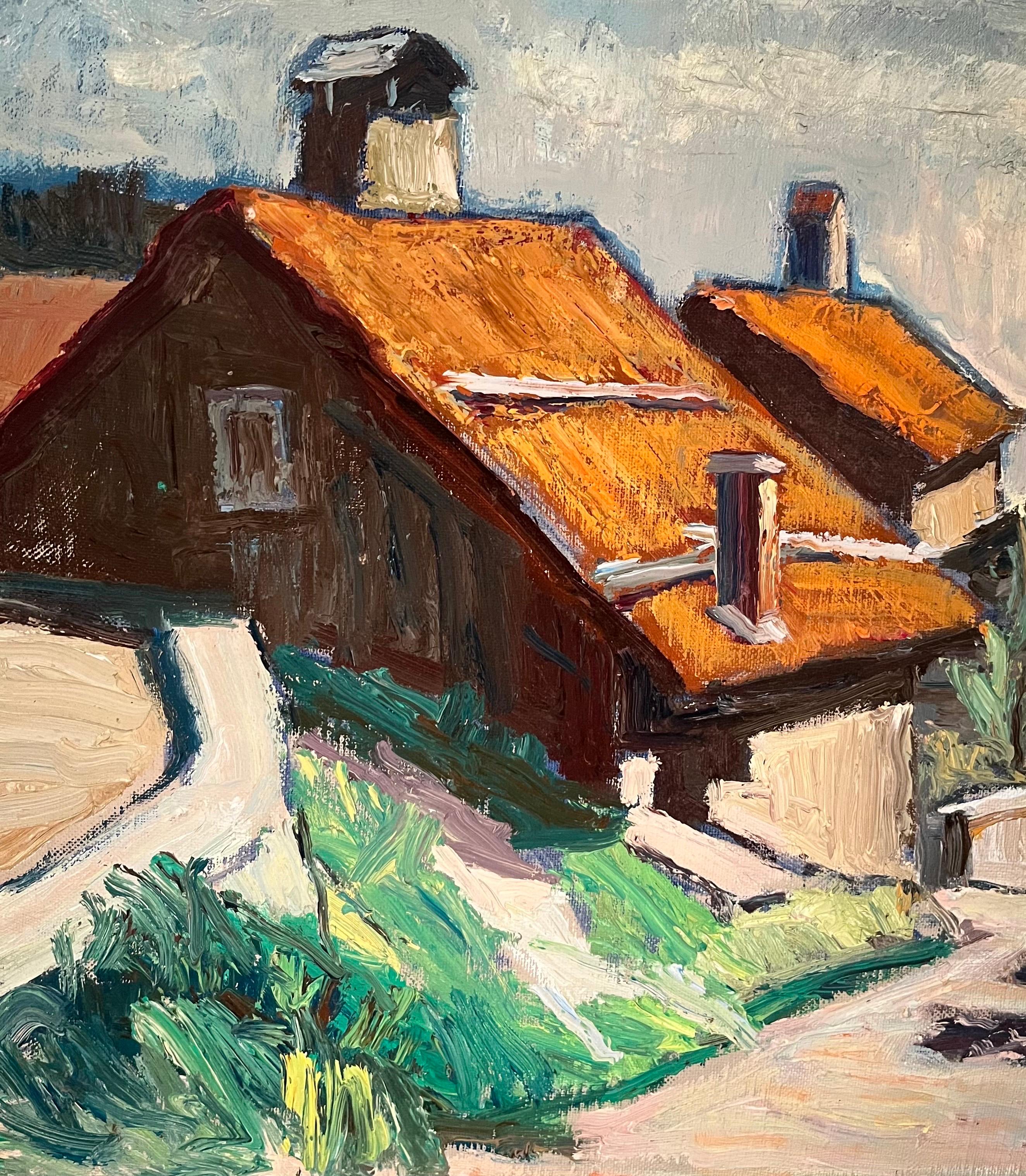 Gegenlicht bei Huémoz von Ernest Voegeli - Öl auf Leinwand 46x55 cm im Angebot 3
