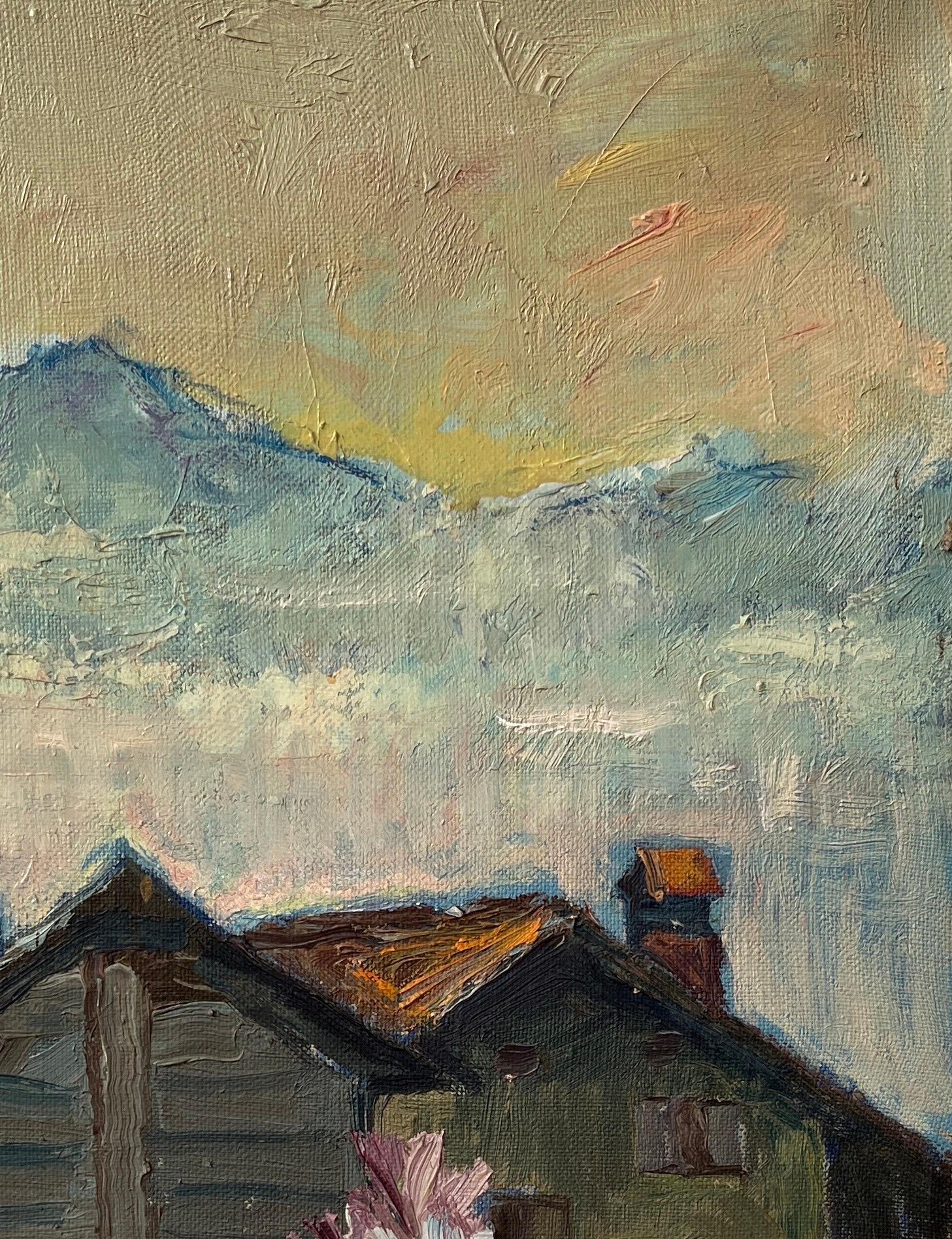 Gegenlicht bei Huémoz von Ernest Voegeli - Öl auf Leinwand 46x55 cm im Angebot 7
