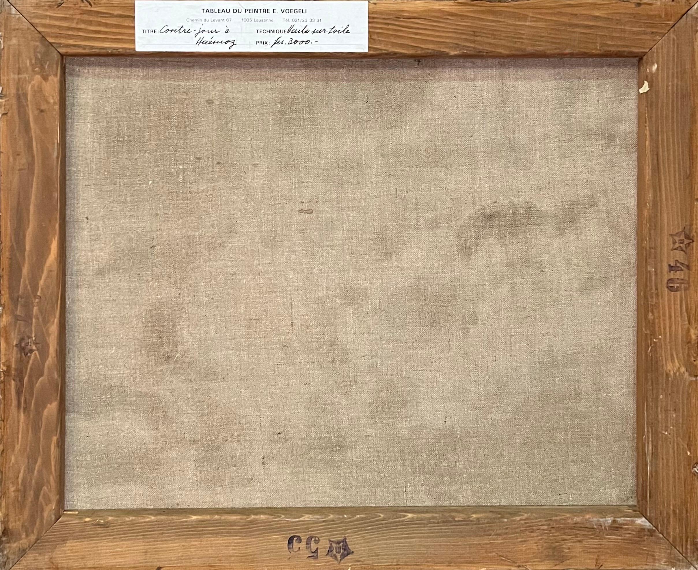Gegenlicht bei Huémoz von Ernest Voegeli - Öl auf Leinwand 46x55 cm im Angebot 8