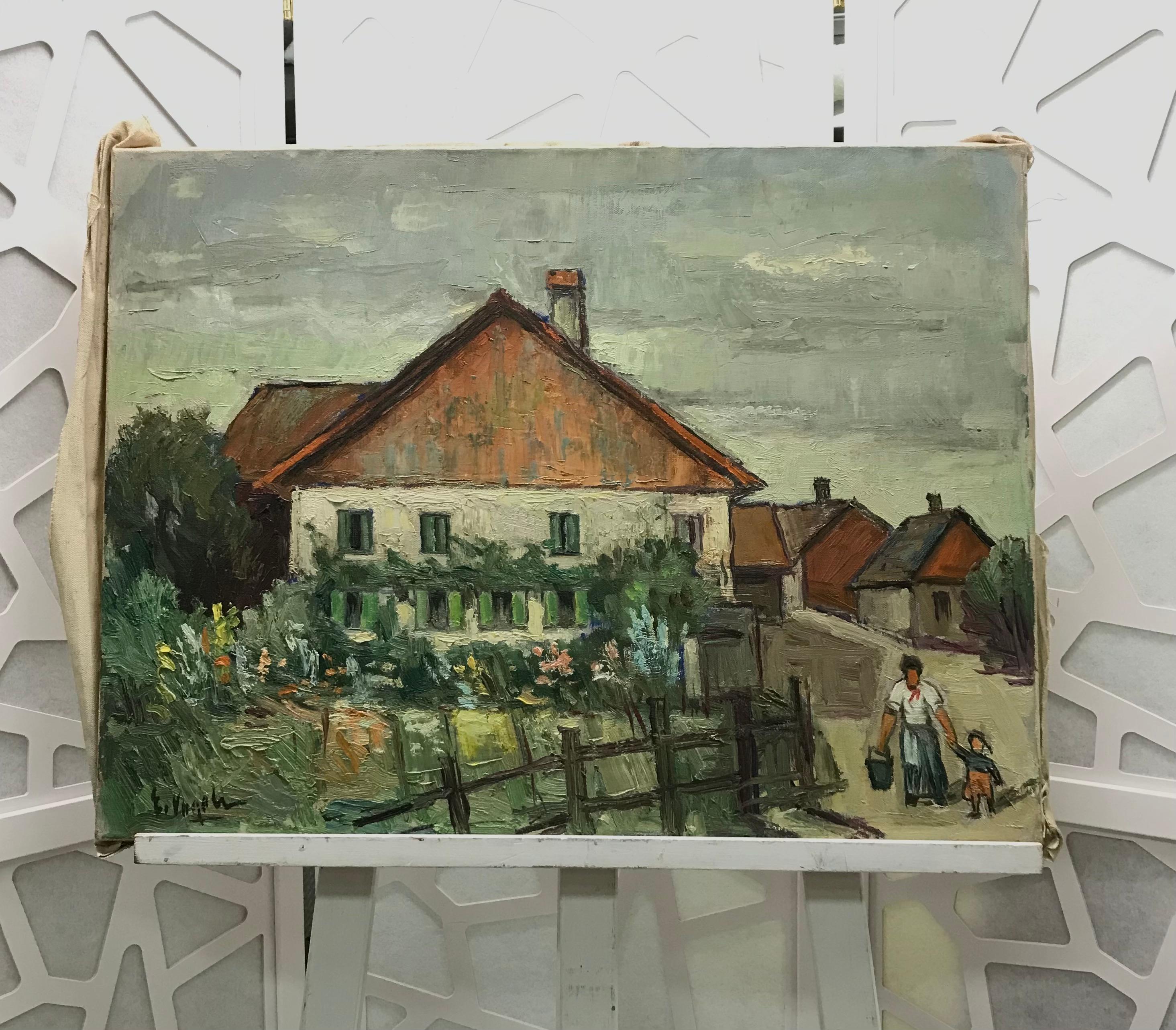 Familienhaus von Ernest Voegeli – Öl auf Leinwand 46x61 cm im Angebot 1